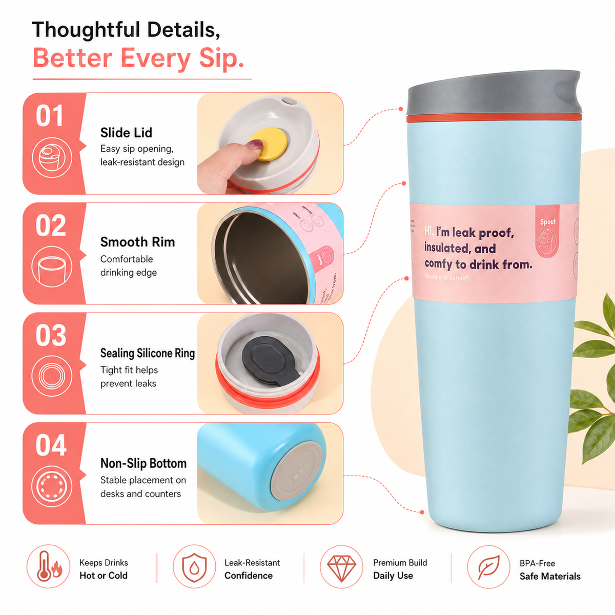 20oz Insulated Stainless Steel Coffee Tumbler Custom Logo