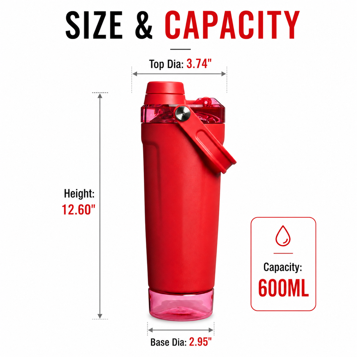 600ml Stainless Steel Fitness Shaker Bottle