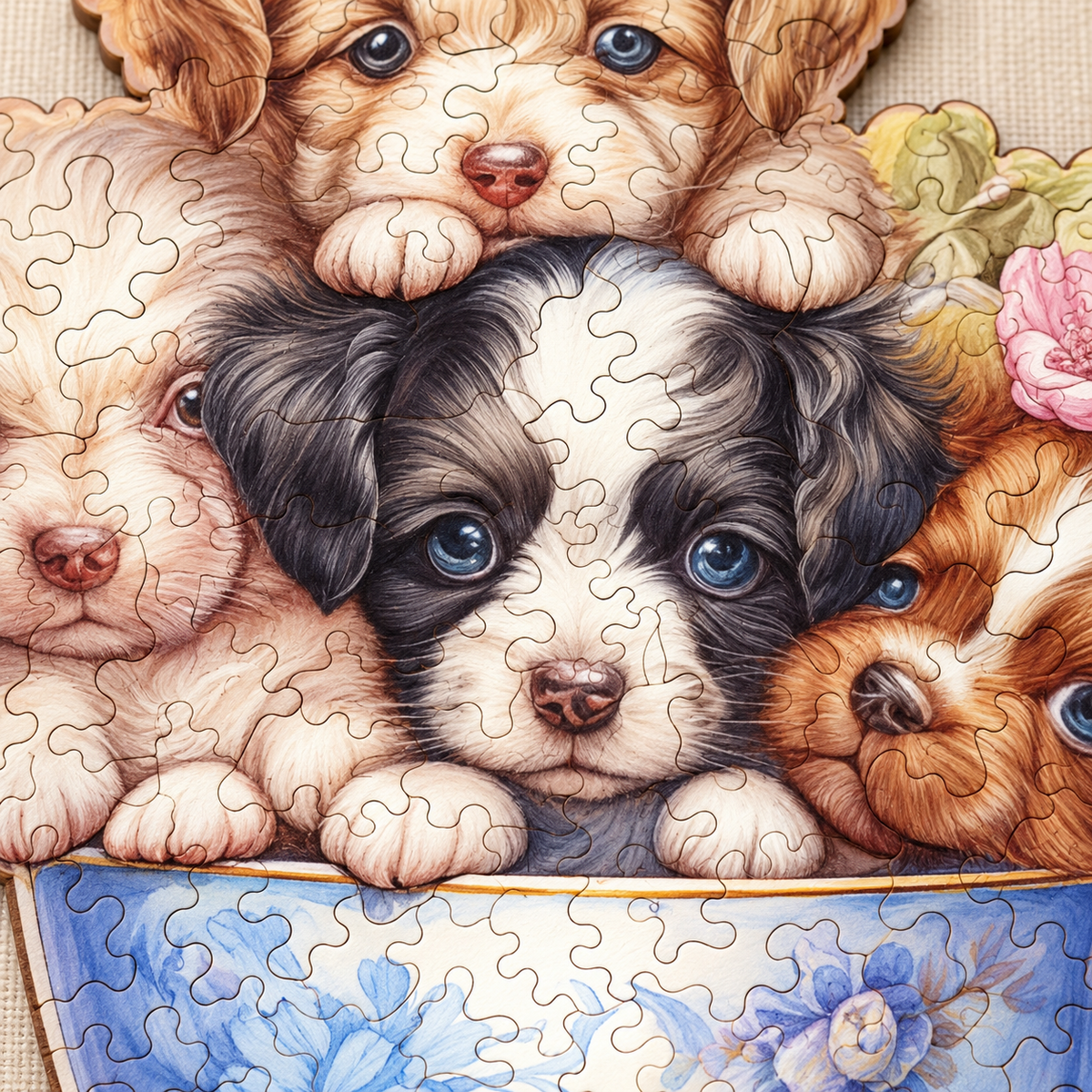 Teacup Puppy Friends Wooden Jigsaw Puzzle