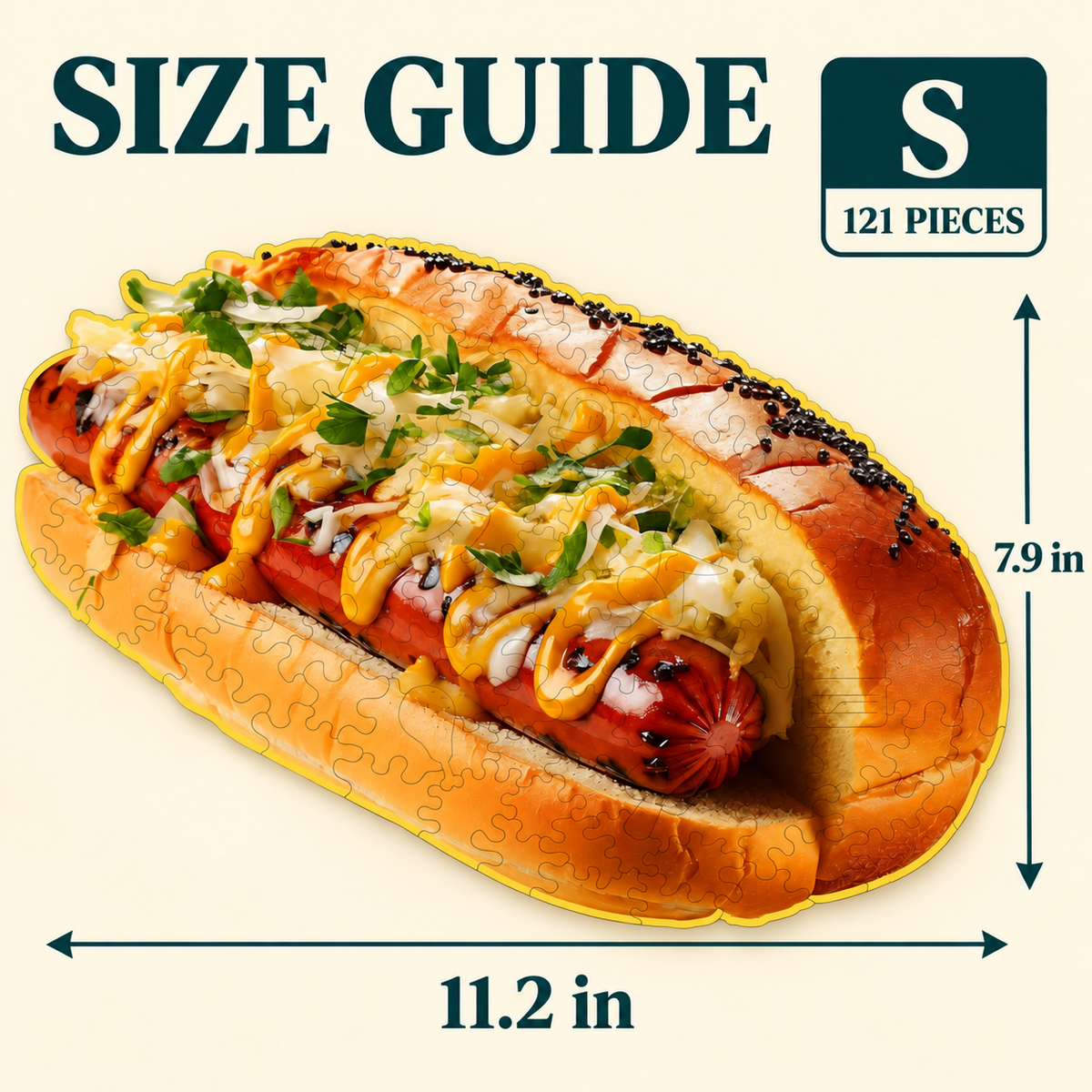 Loaded Hot Dog Wooden Jigsaw Puzzle – 121-Piece Food Shaped Puzzle