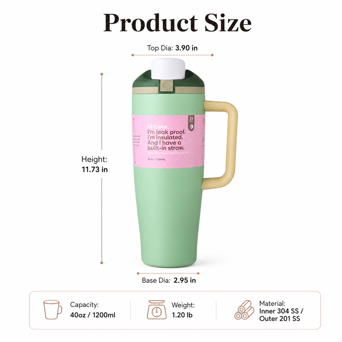 Custom 40oz Insulated Tumbler With Pop Up Dual Drink Flip