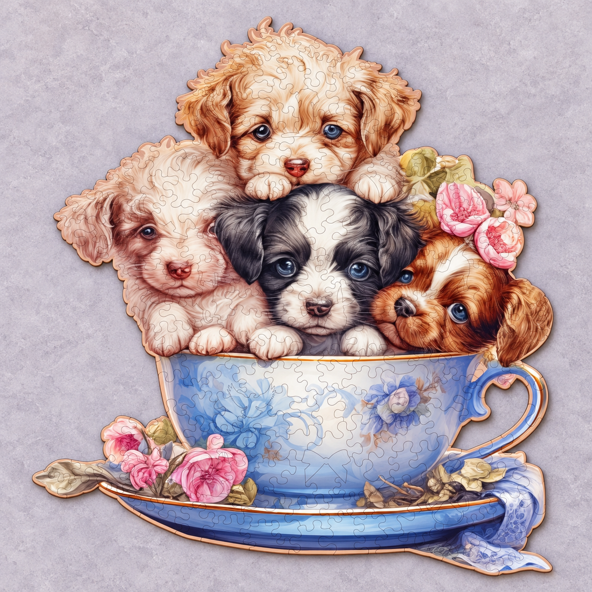 Teacup Puppy Friends Wooden Jigsaw Puzzle