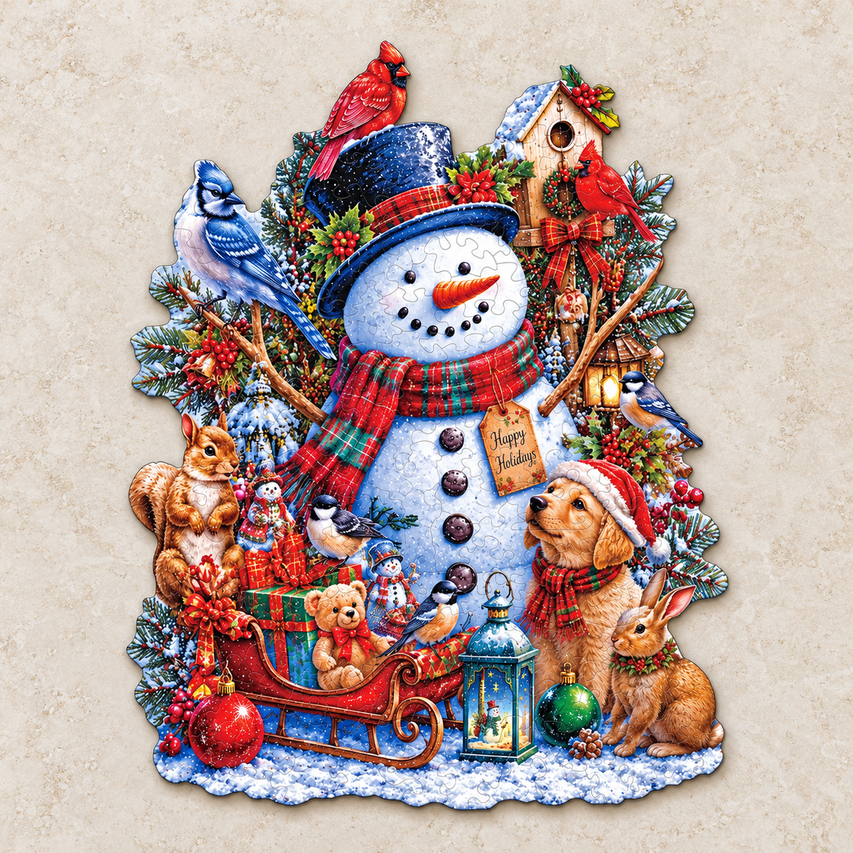 Snowman & Woodland Friends Wooden Jigsaw Puzzle – Festive Christmas Scene