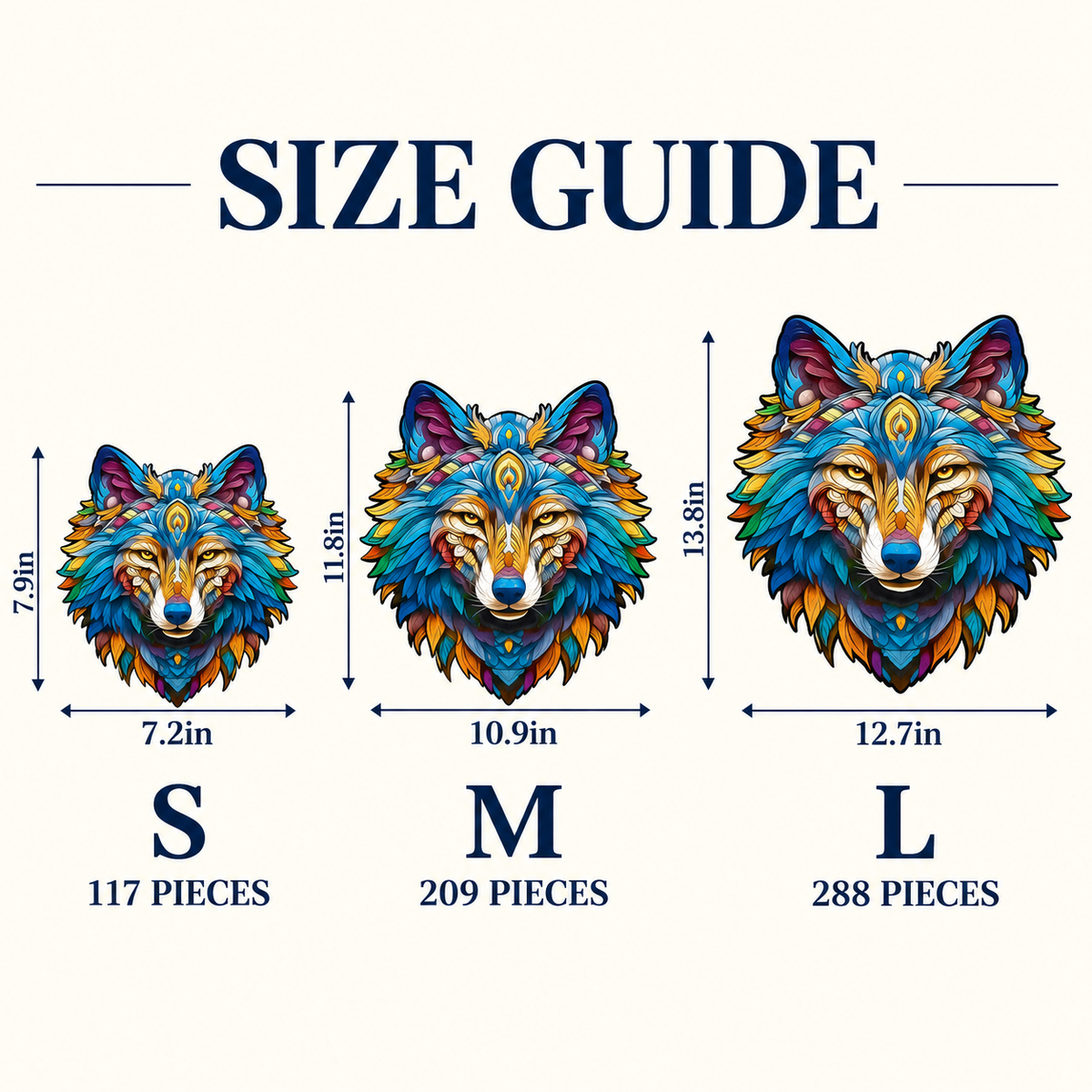 Wild Spirit Wooden Jigsaw Puzzle – Colorful Wolf Portrait & Ornamental Art