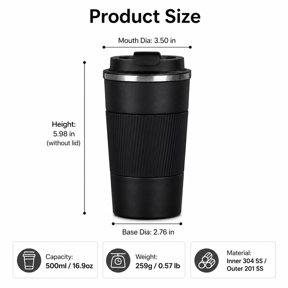 500ml Stainless Steel Travel Coffee Mug
