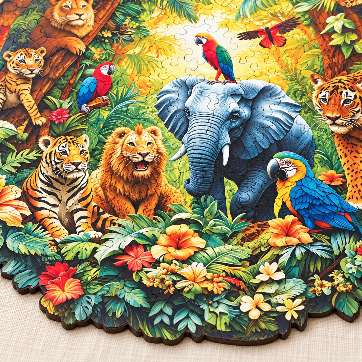 Wildlife Jungle Gathering Wooden Jigsaw Puzzle