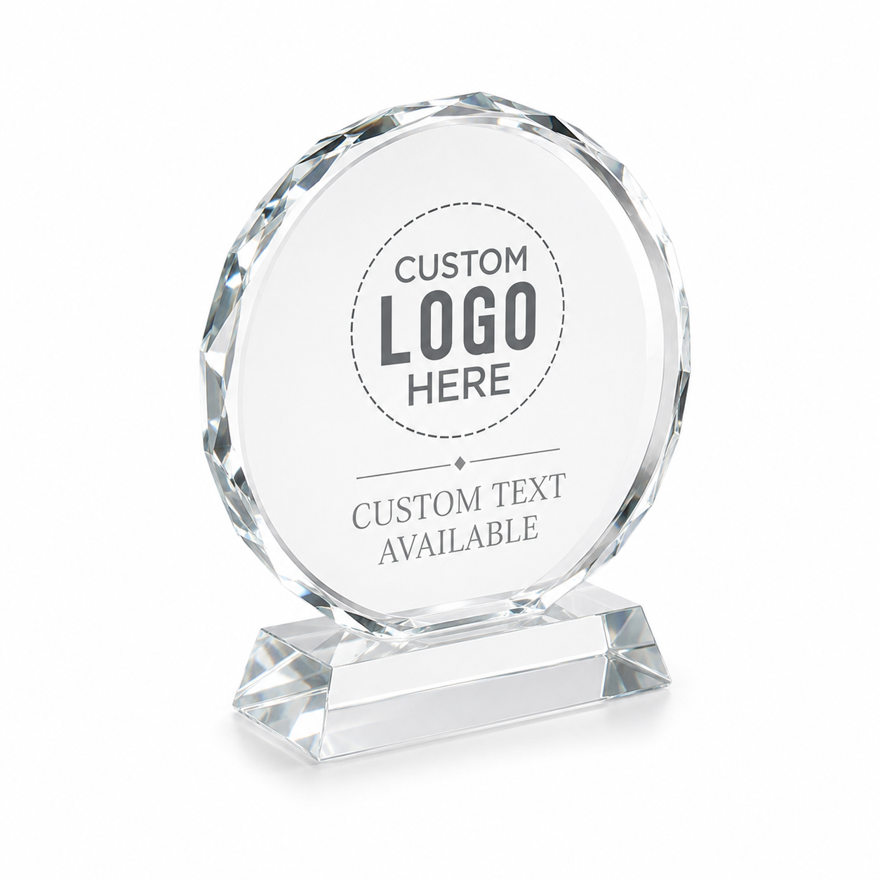 Custom Round Crystal Trophy with Crystal Base