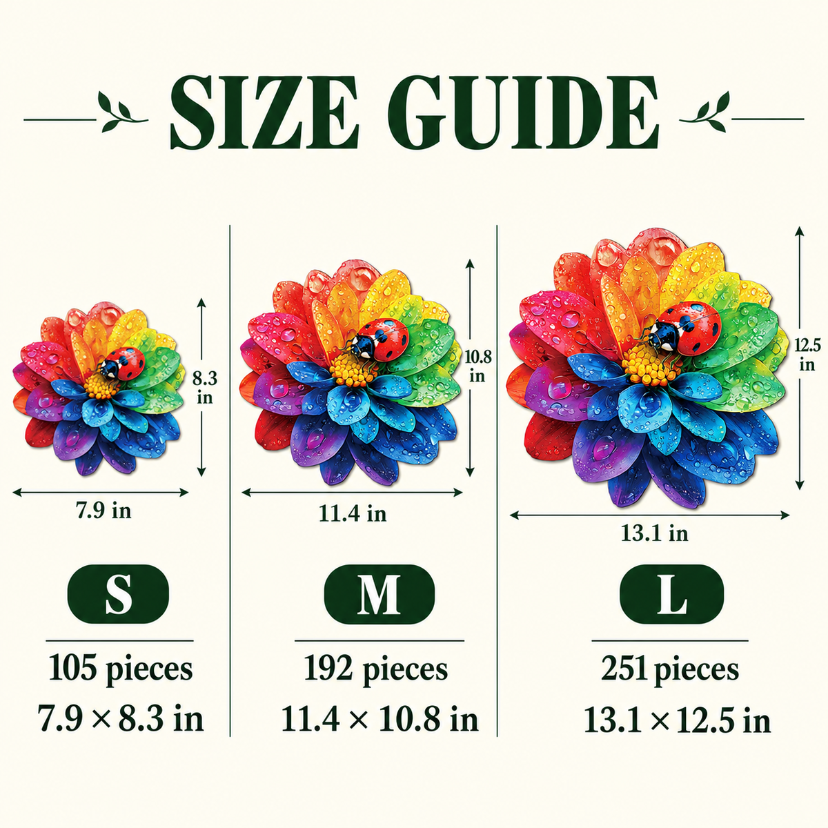 Dewdrop Rainbow Flower Wooden Jigsaw Puzzle – Colorful Ladybug Garden Art