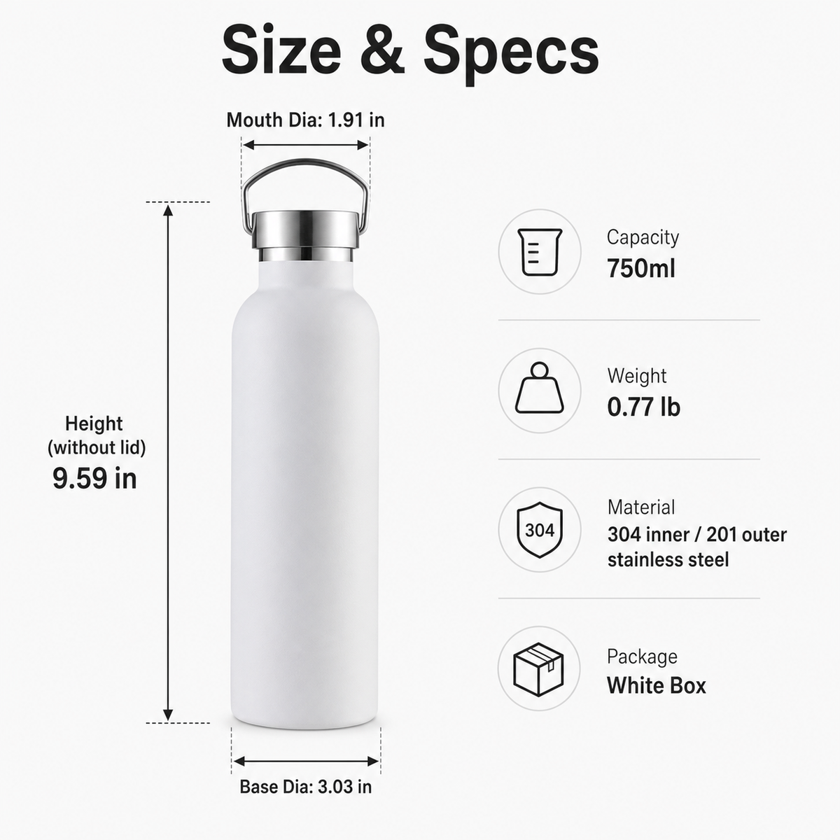 750ml American Wide Mouth Stainless Steel Water Bottle