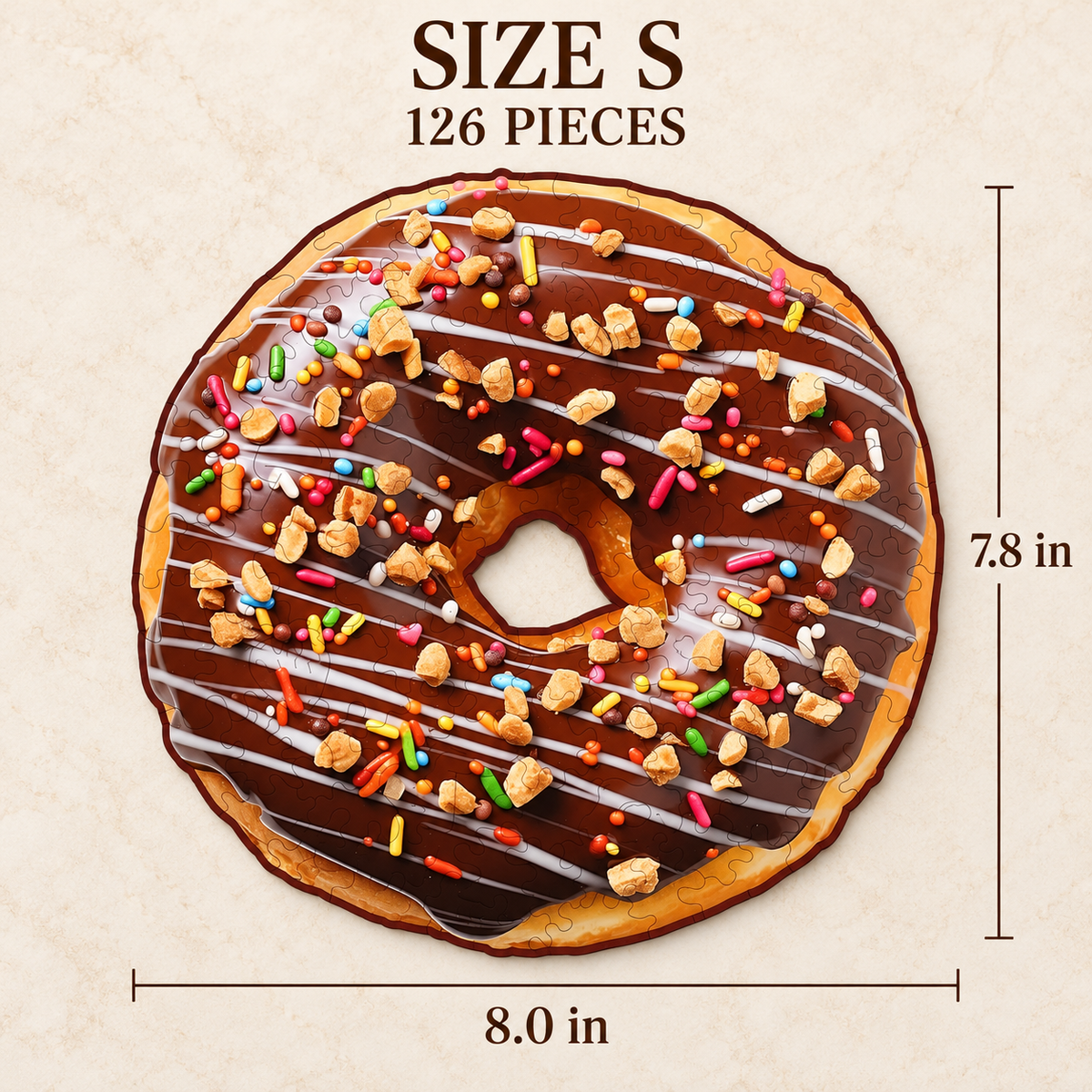 Chocolate Sprinkle Delight Wooden Jigsaw Puzzle – Donut Shaped Food Art