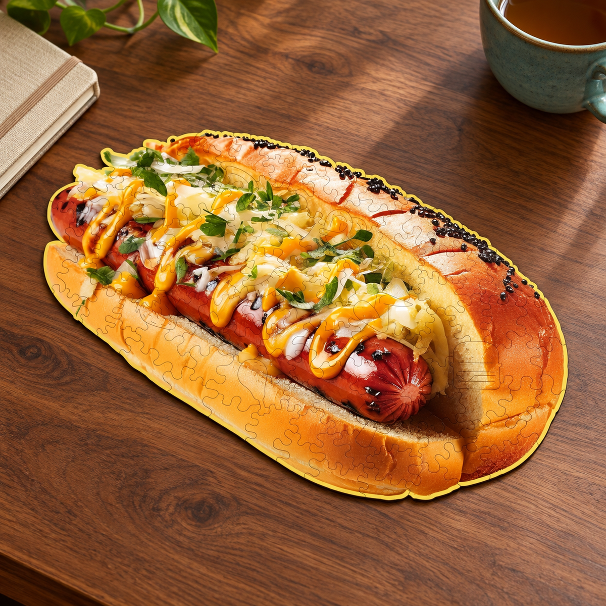 Loaded Hot Dog Wooden Jigsaw Puzzle – 121-Piece Food Shaped Puzzle