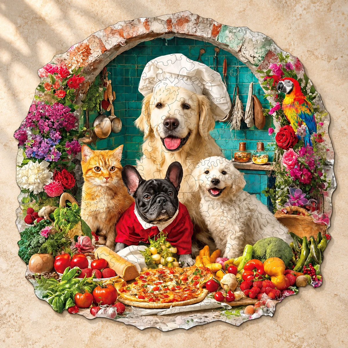 Paws & Pizza Kitchen Wooden Jigsaw Puzzle