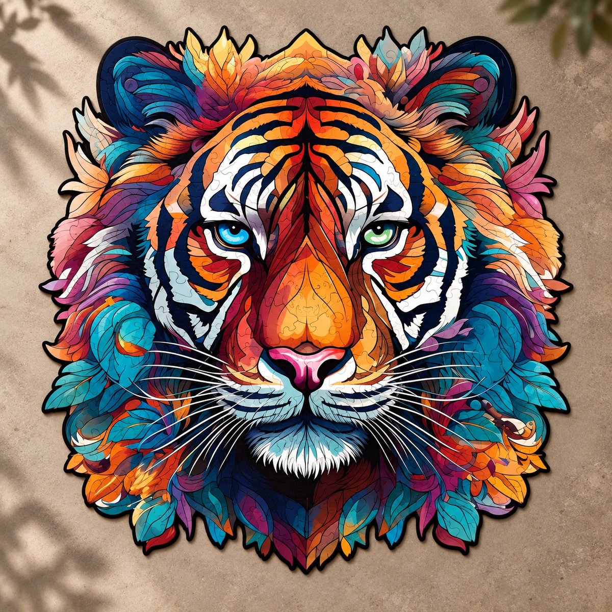 Wild Majesty Tiger Wooden Jigsaw Puzzle – Colorful Feline Portrait