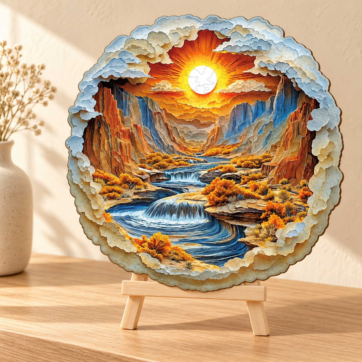 Golden Canyon Waterfalls Wooden Jigsaw Puzzle with 3D Visual Effect