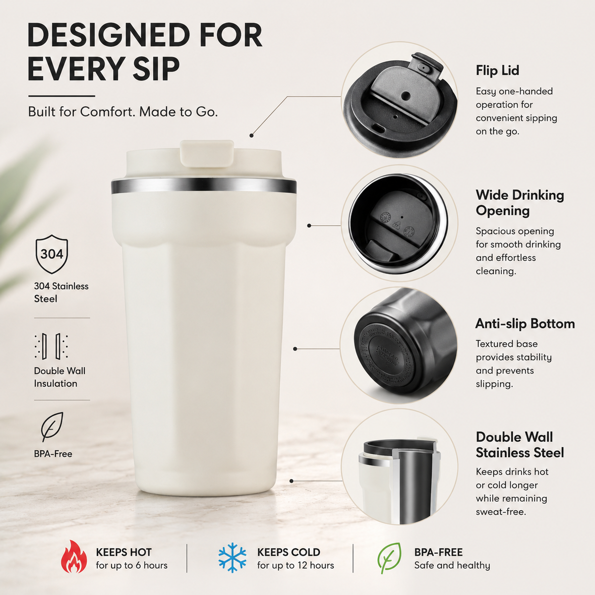 500ml Lanyard Stainless Steel Travel Coffee Mug