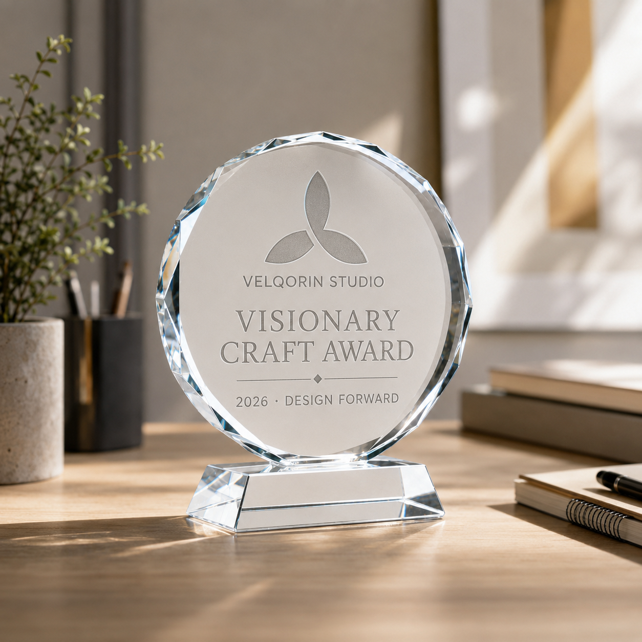 Custom Round Crystal Trophy with Crystal Base