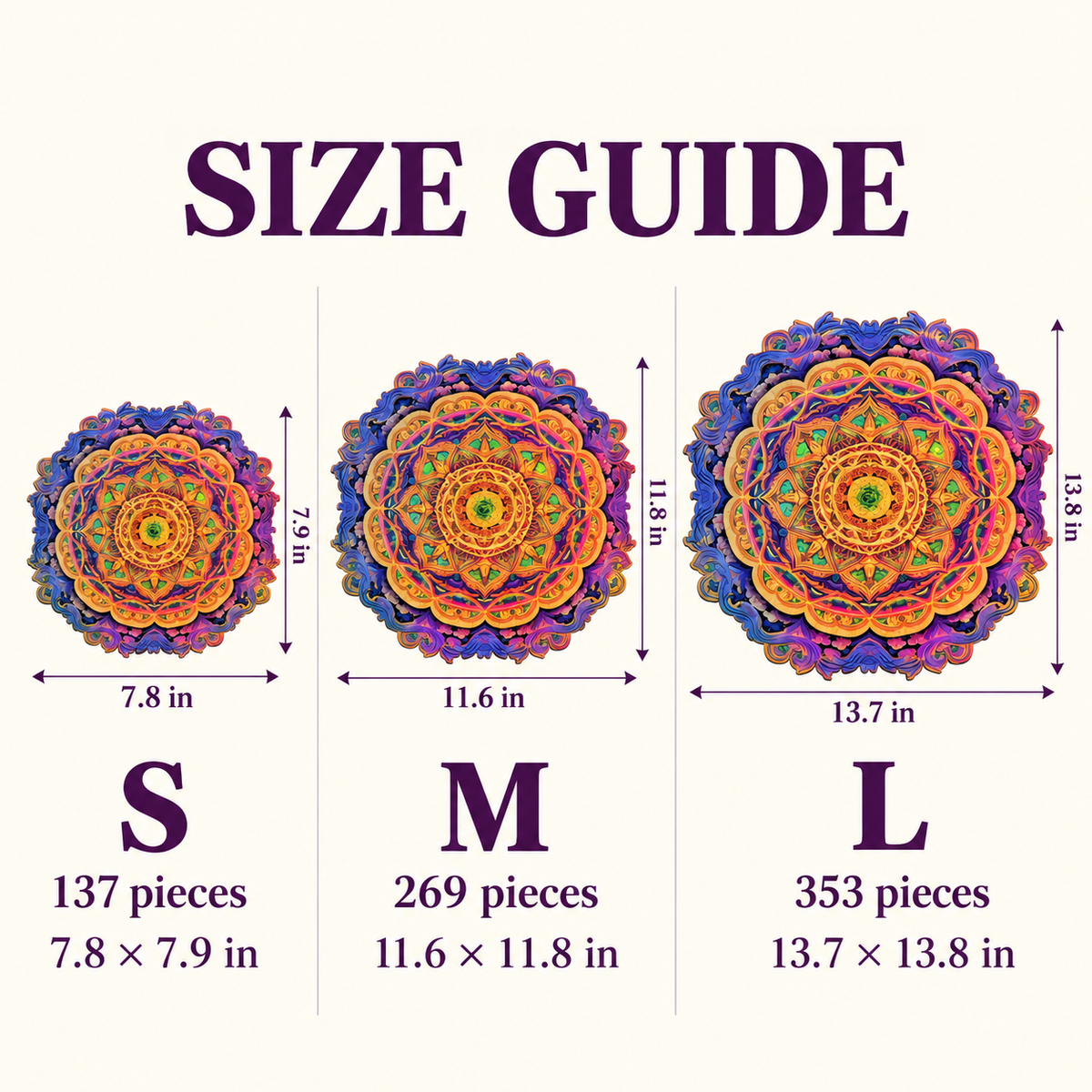 Radiant Harmony Mandala Wooden Jigsaw Puzzle – Colorful Geometric Art