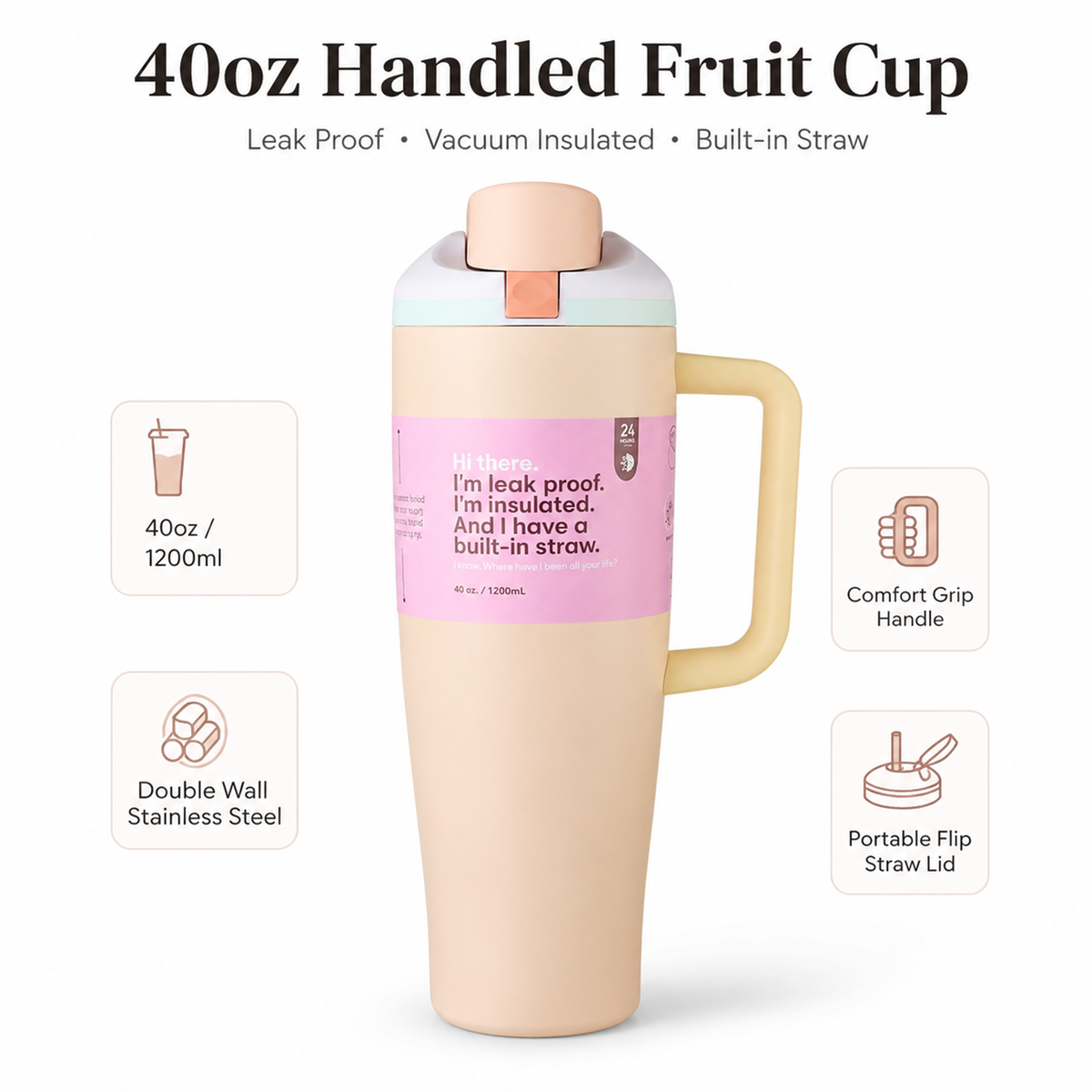 Custom 40oz Insulated Tumbler With Pop Up Dual Drink Flip