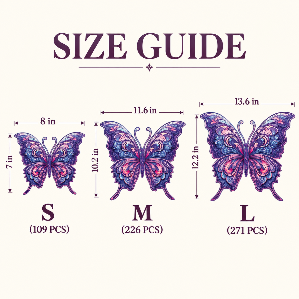 Violet Reverie Wooden Jigsaw Puzzle – Ornate Butterfly & Paisley Wing Art
