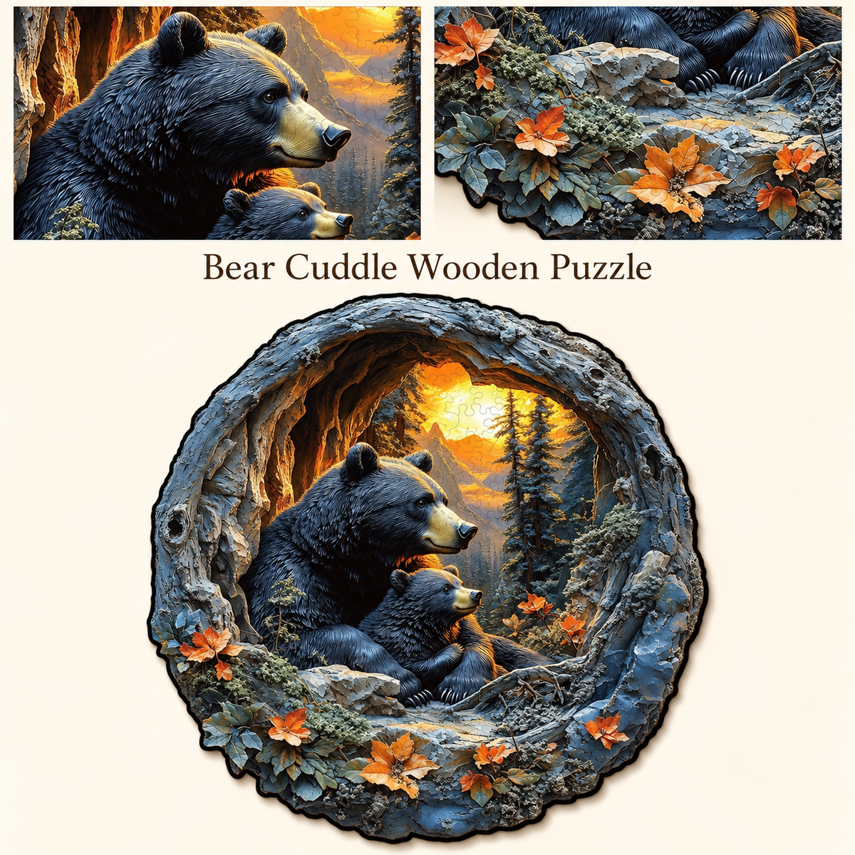 Mother Bear & Cub Wooden Jigsaw Puzzle with 3D Effect Woodland Art