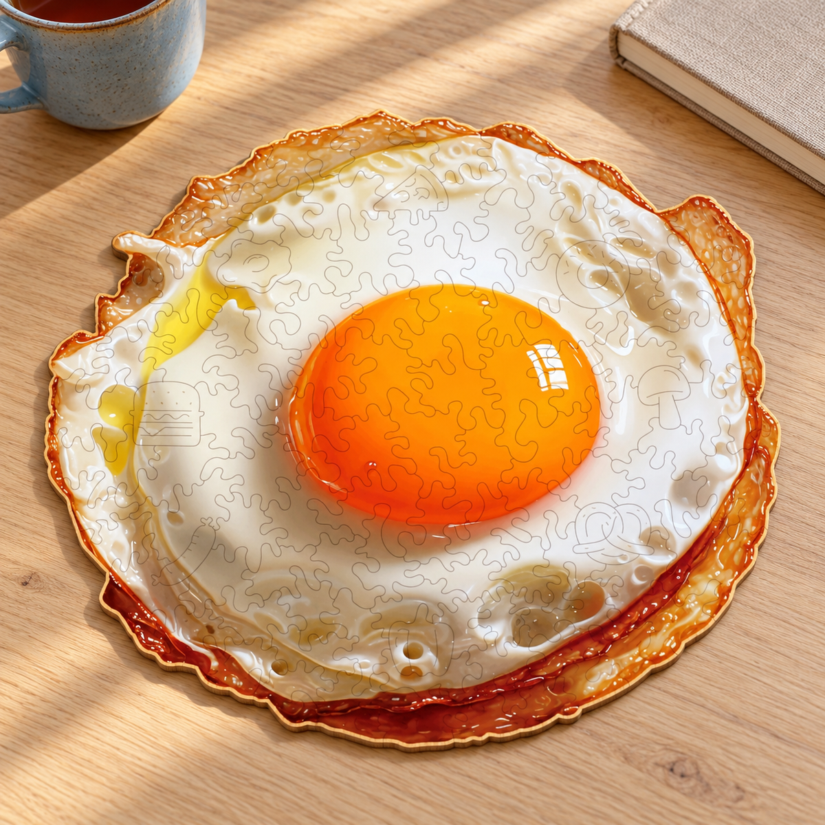Sunny-Side Up Wooden Jigsaw Puzzle – 101-Piece Fried Egg Design