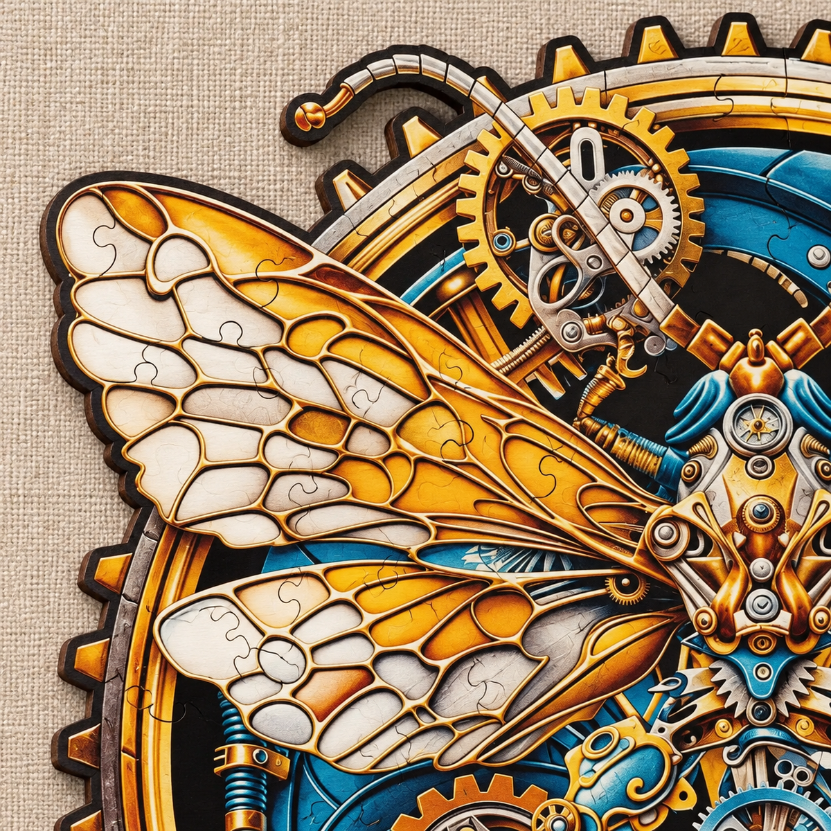 Golden Clockwork Butterfly Wooden Jigsaw Puzzle