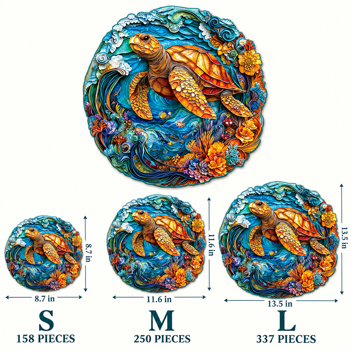 Golden Reef Sea Turtle Wooden Jigsaw Puzzle – Colorful Ocean Art