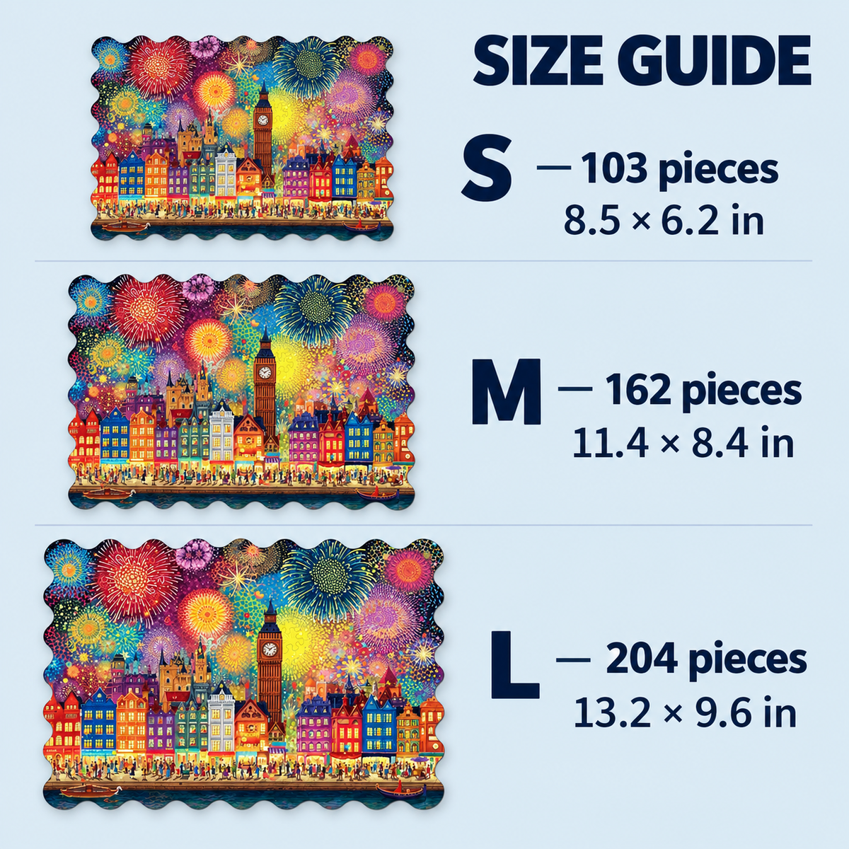 Festival Lights Wooden Jigsaw Puzzle – Fireworks Skyline & Colorful Waterfront City
