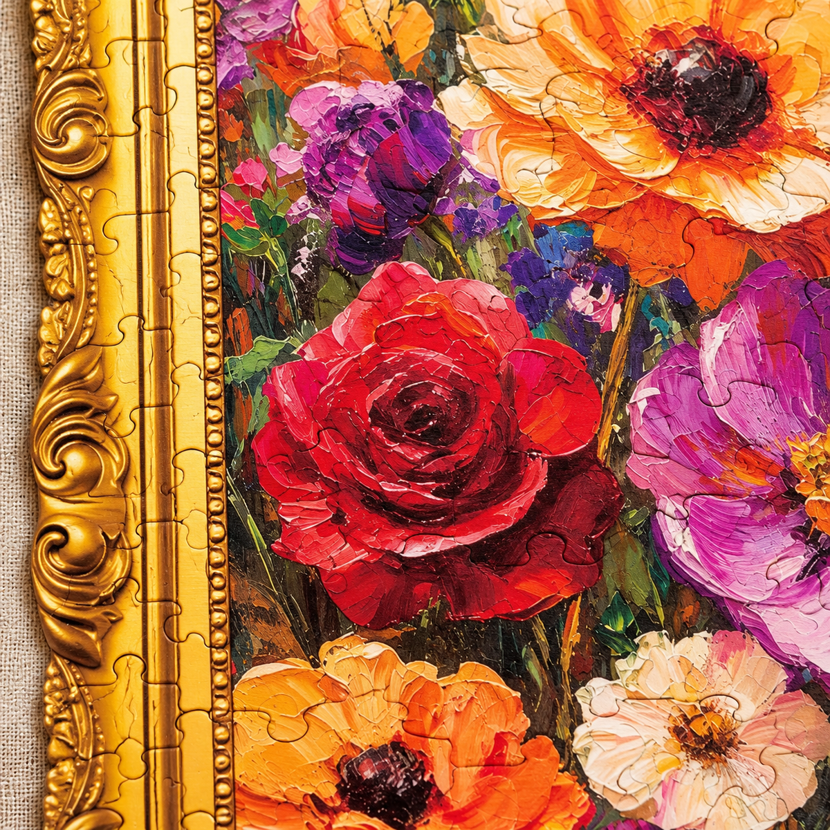 Golden Garden Floral Art Wooden Jigsaw Puzzle