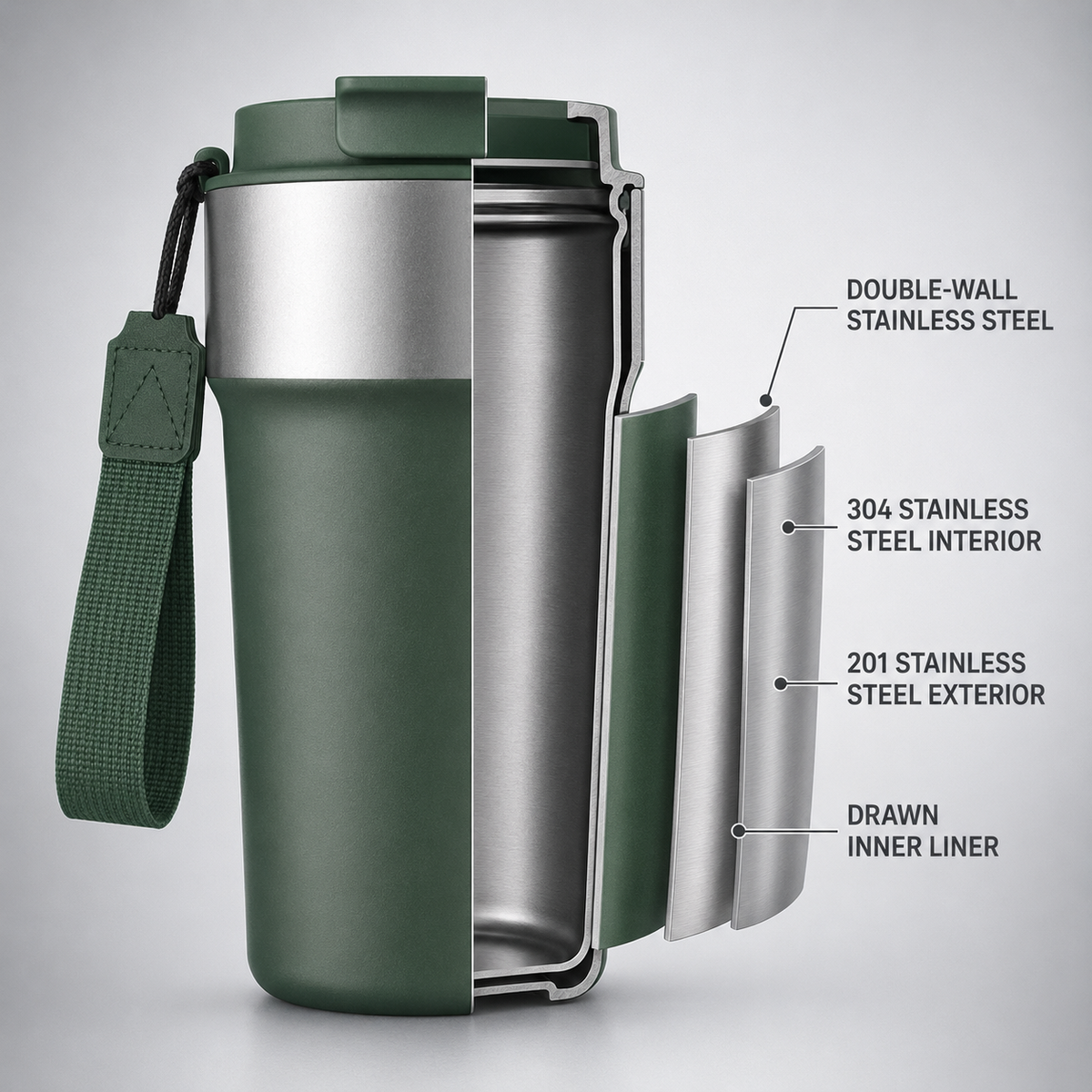 Custom 510ml Insulated Car Coffee Tumbler With Lanyard