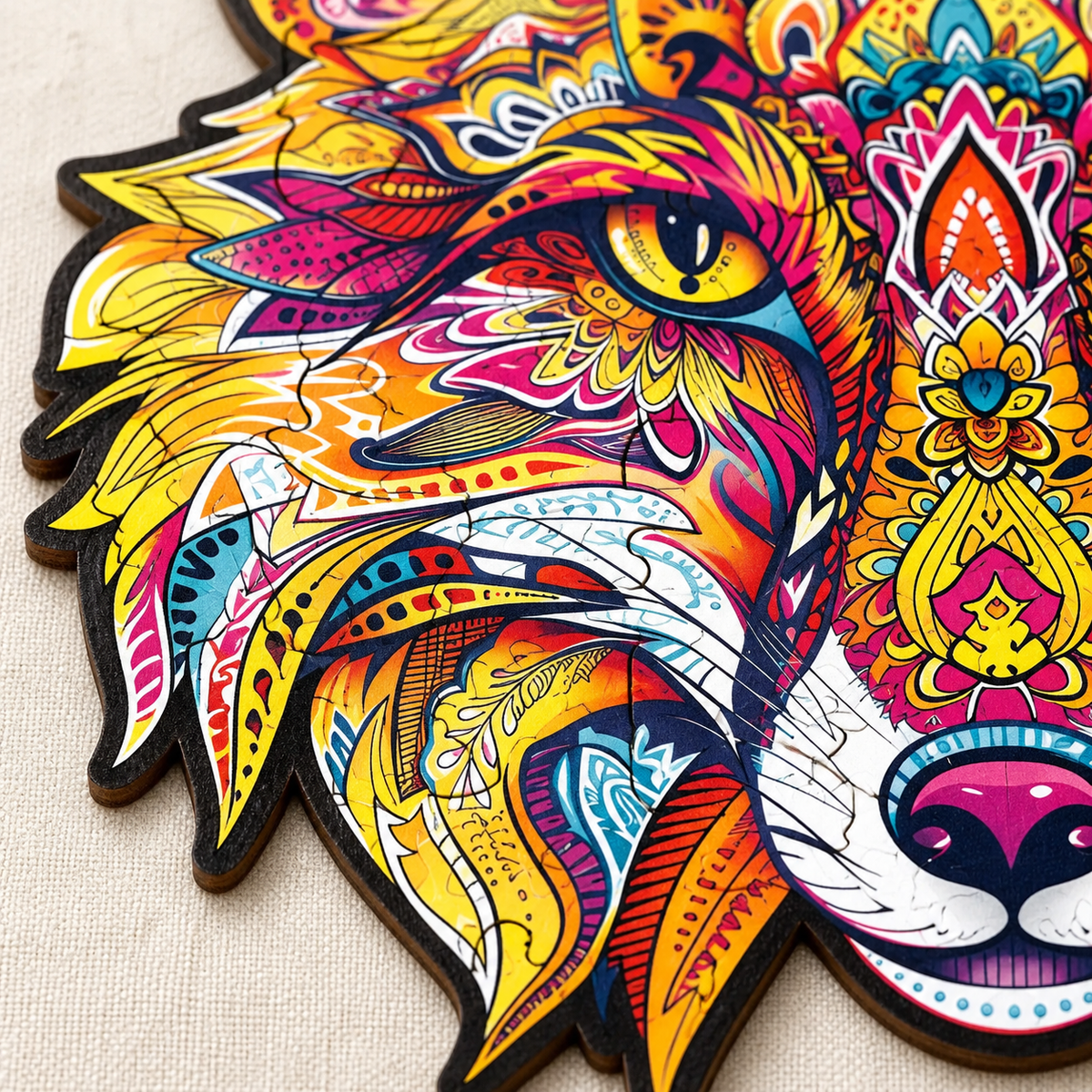 Golden Gaze Fox Wooden Jigsaw Puzzle – Vibrant Mandala Animal Art