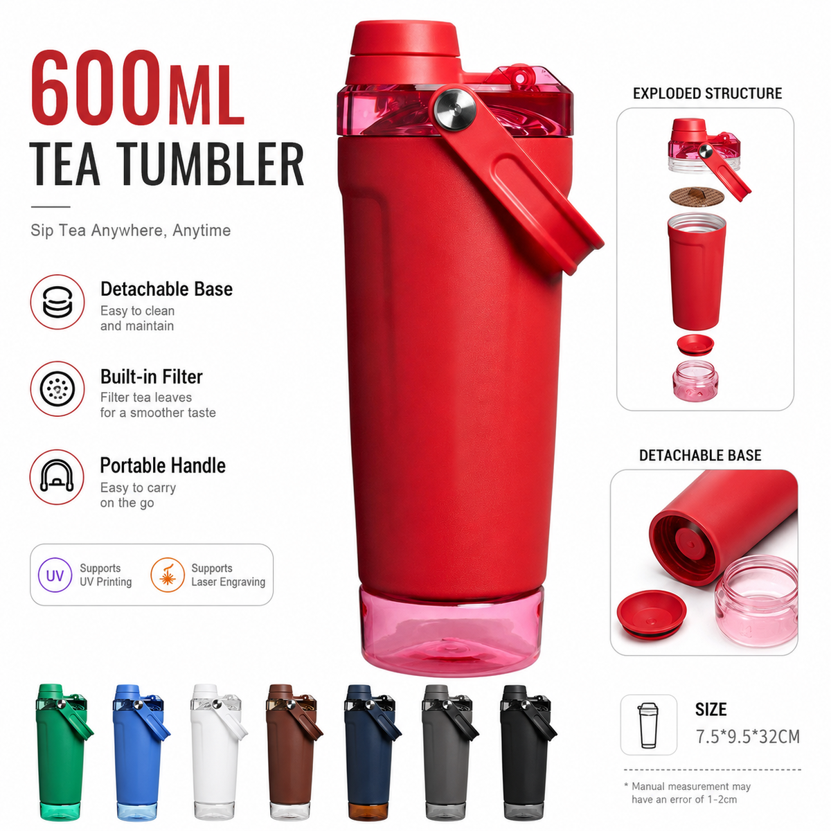 600ml Stainless Steel Fitness Shaker Bottle