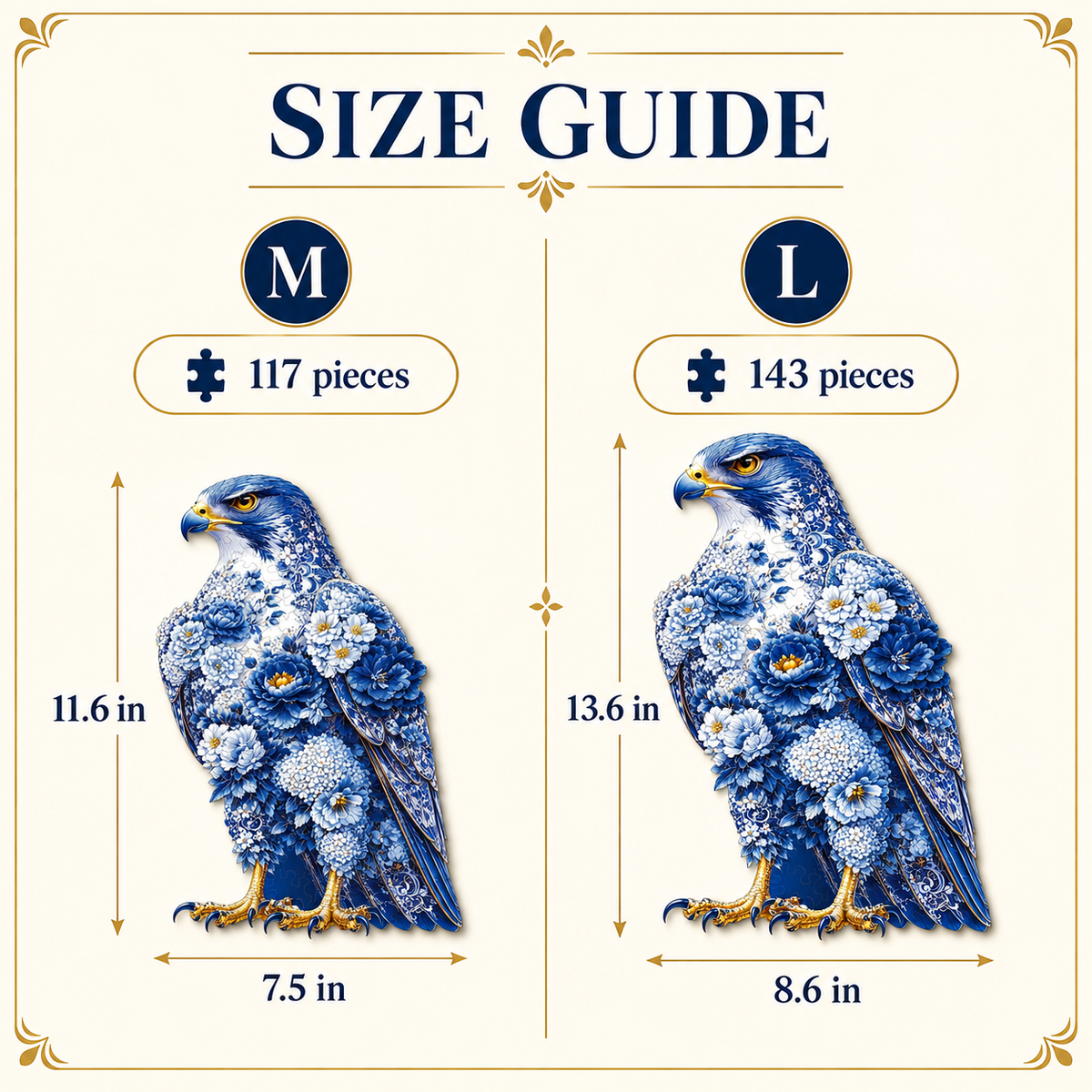 Cobalt Floral Eagle Wooden Jigsaw Puzzle – Blue & White Botanical Art