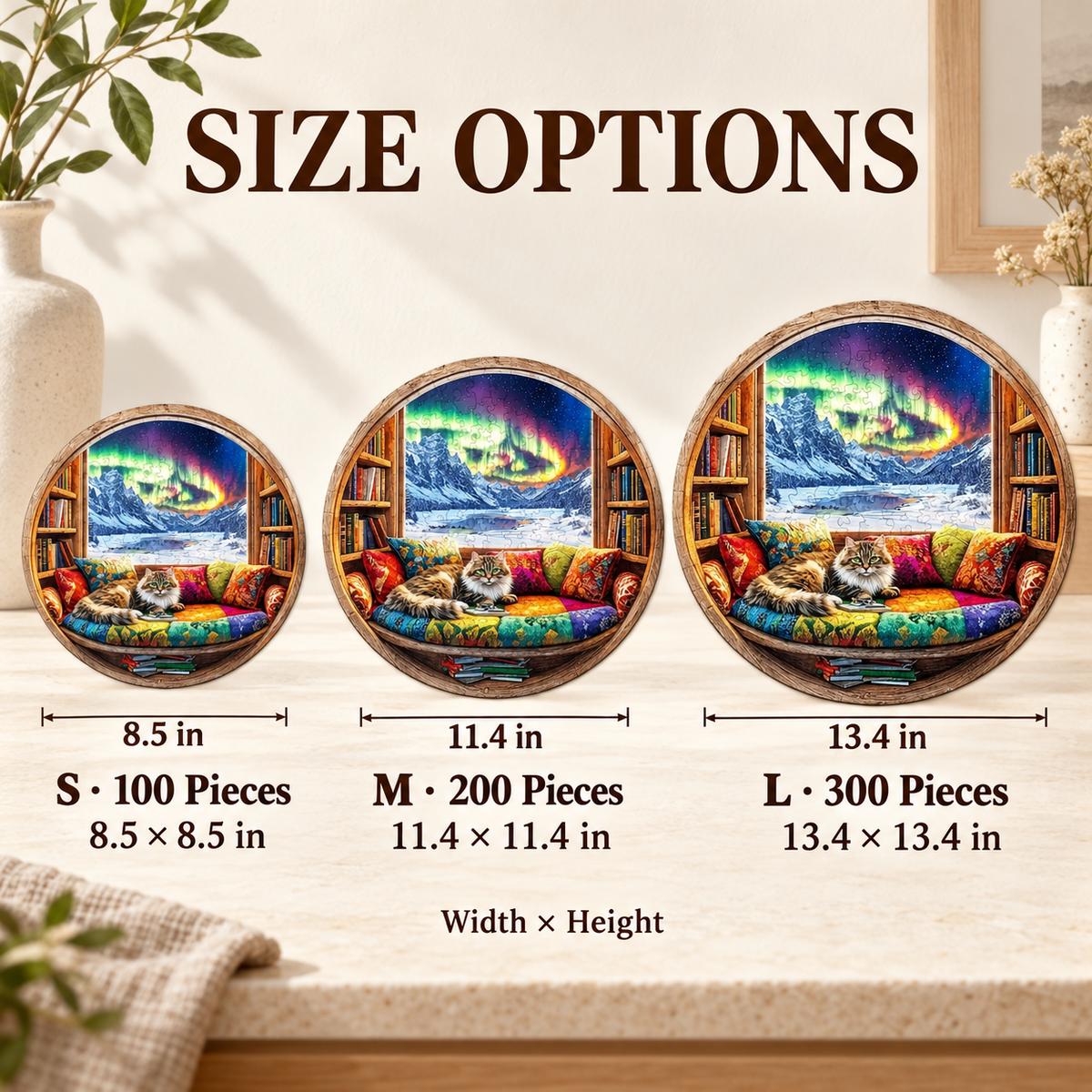 Aurora Reading Nook Wooden Jigsaw Puzzle – Cozy Cat & Bookshelf Scene