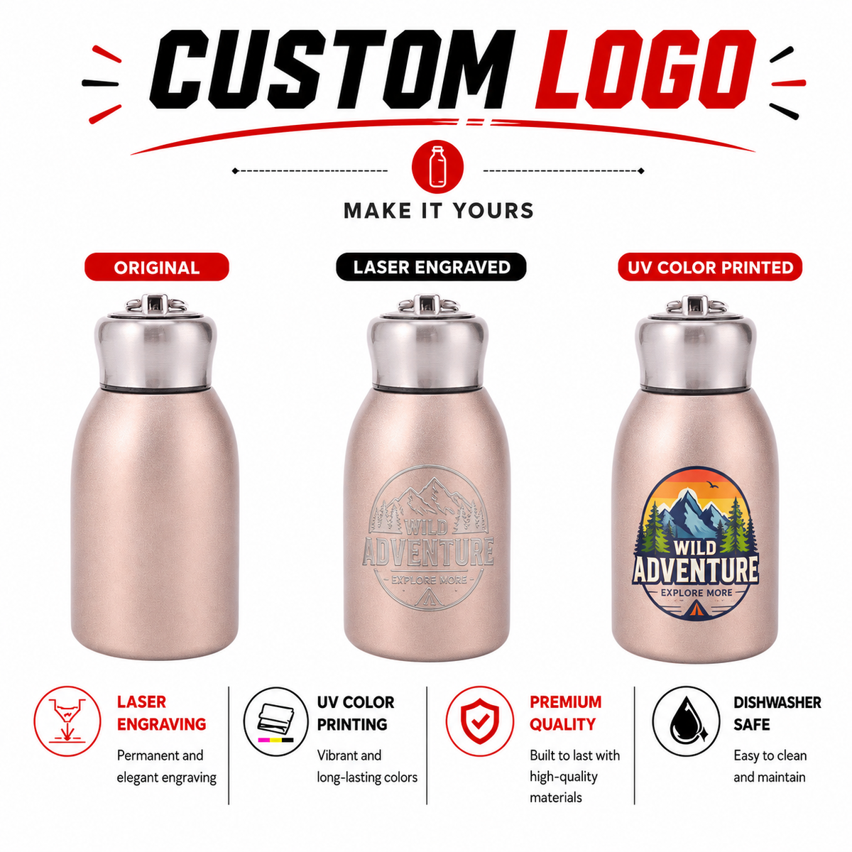 Custom 10oz Mini Bulb Stainless Steel Water Bottle