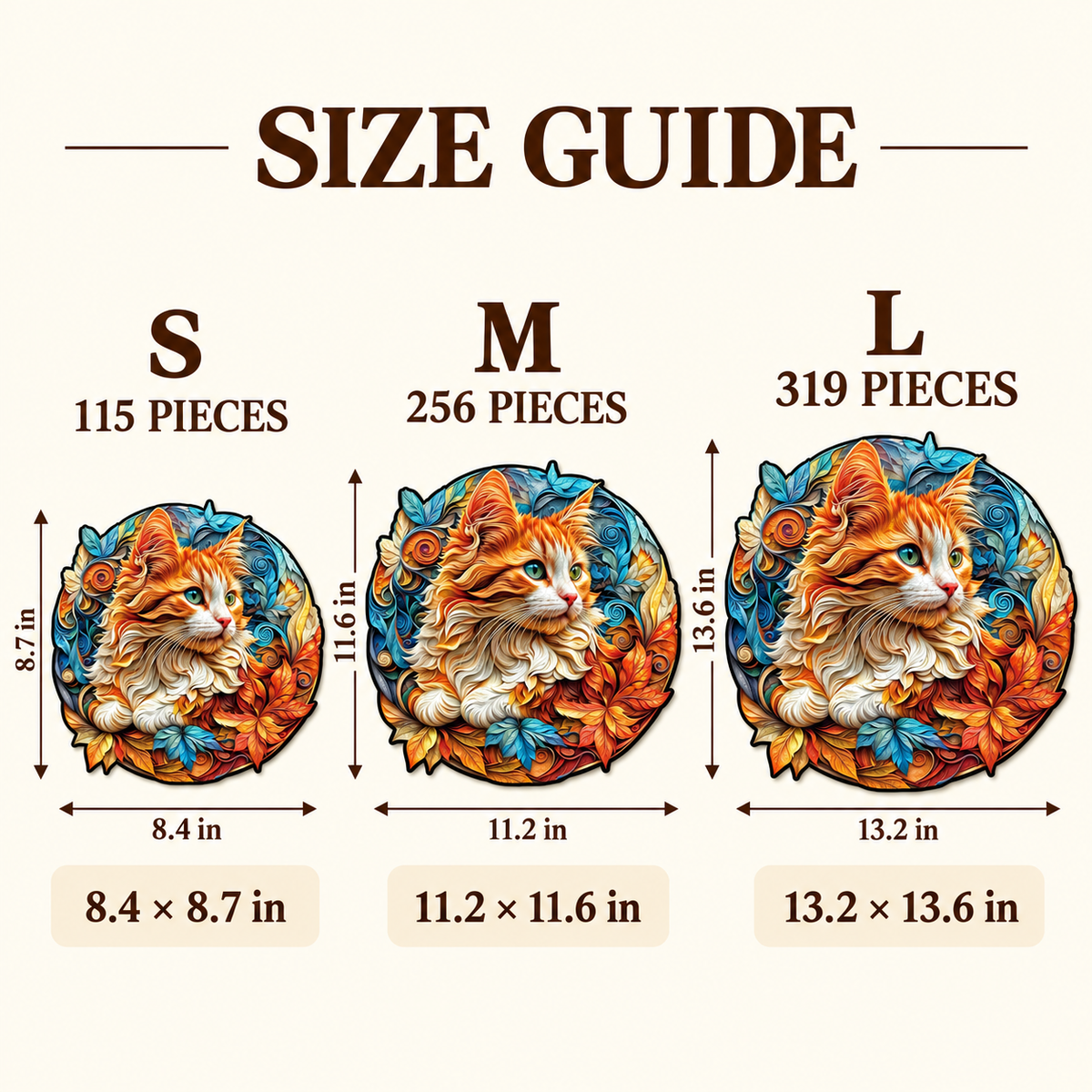 Amber Whiskers Wooden Jigsaw Puzzle – Ginger Kitten & Ornamental Leaf Art