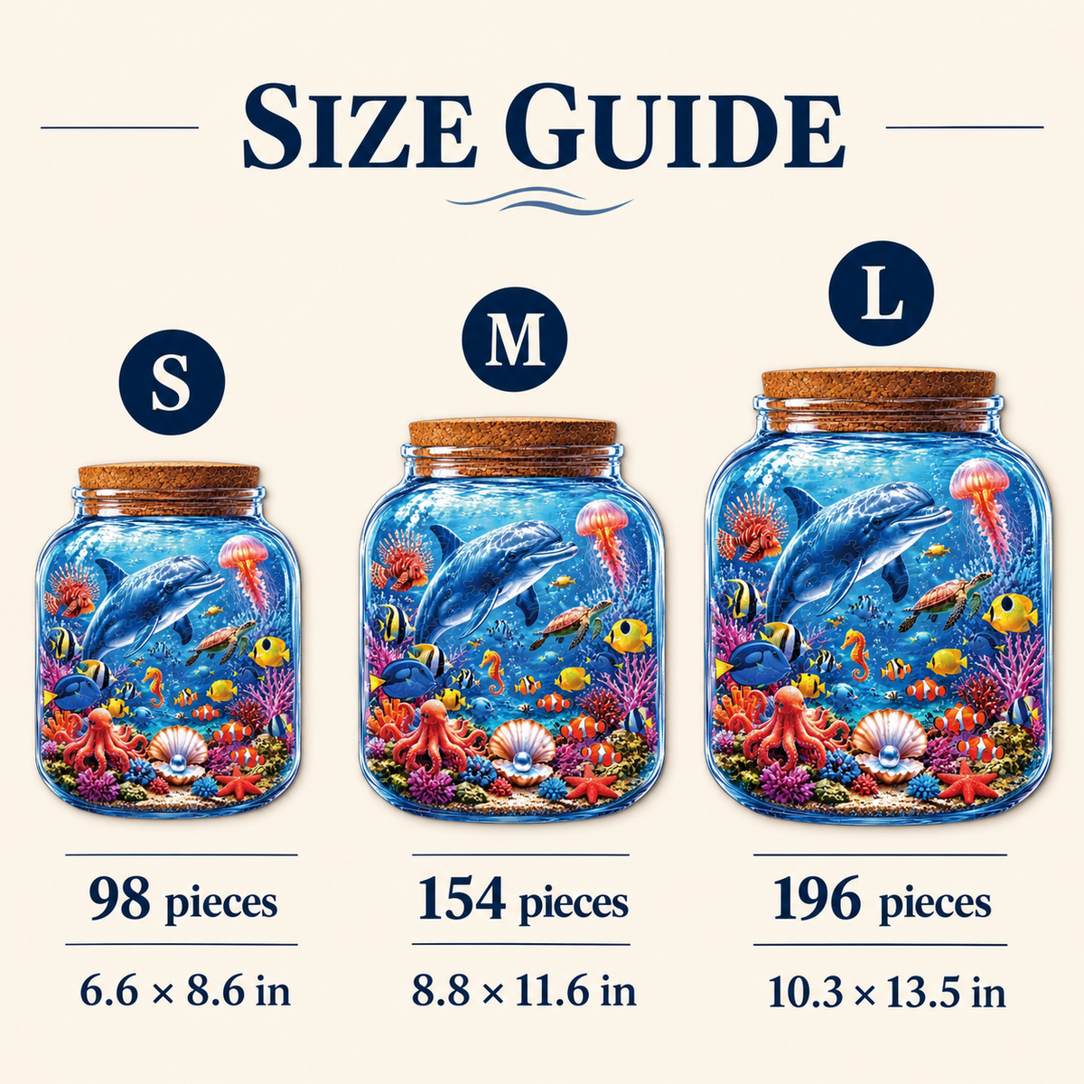 Ocean Treasures in a Jar Wooden Jigsaw Puzzle – Dolphin & Coral Reef Scene