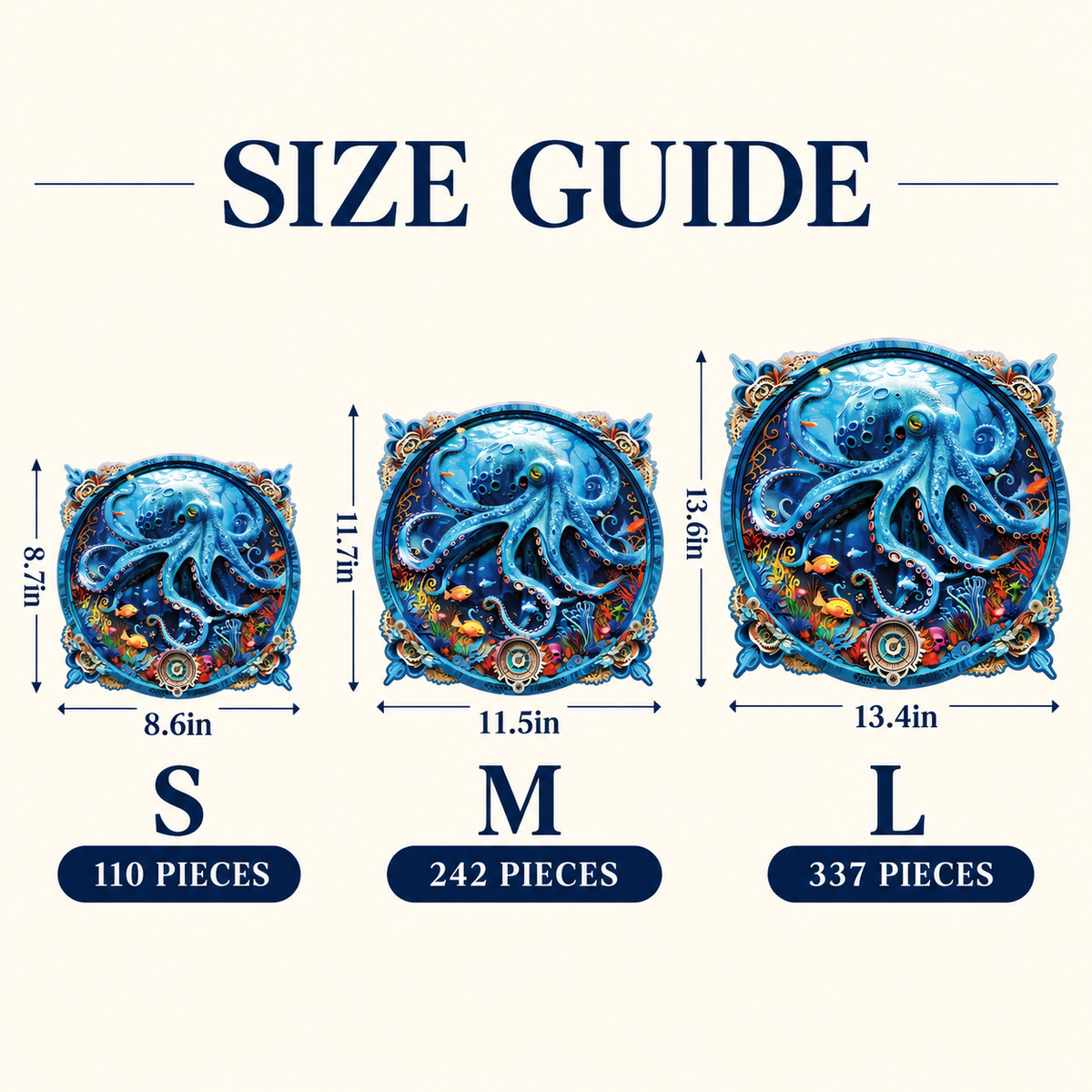 Azure Abyss Wooden Jigsaw Puzzle – Octopus & Ornate Underwater Art