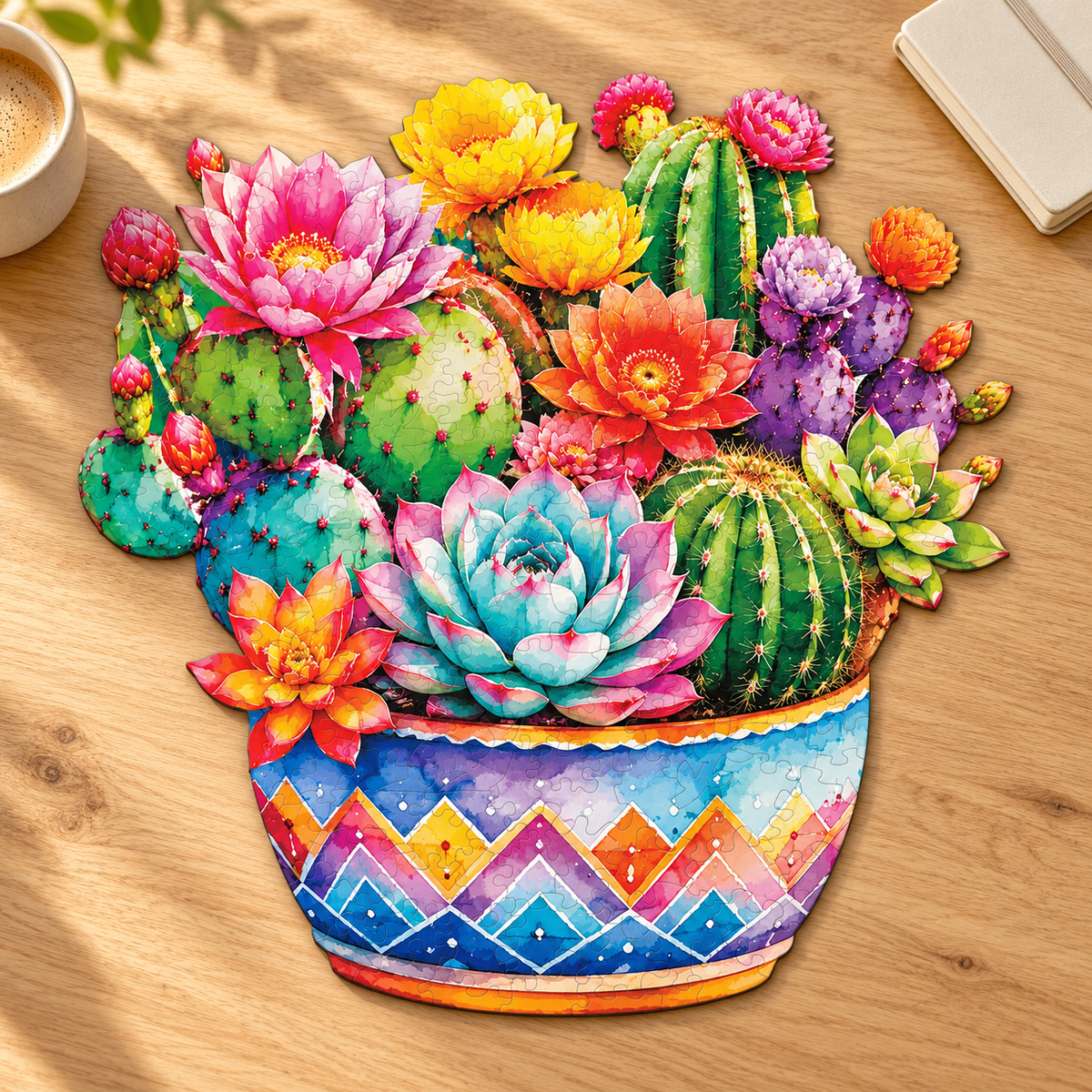 Desert Blossom Cactus Garden Wooden Jigsaw Puzzle