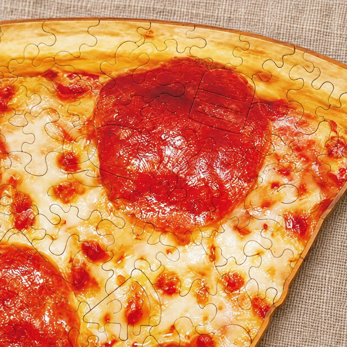 Pepperoni Slice Wooden Jigsaw Puzzle – Food Shaped Puzzle with 115 Pieces