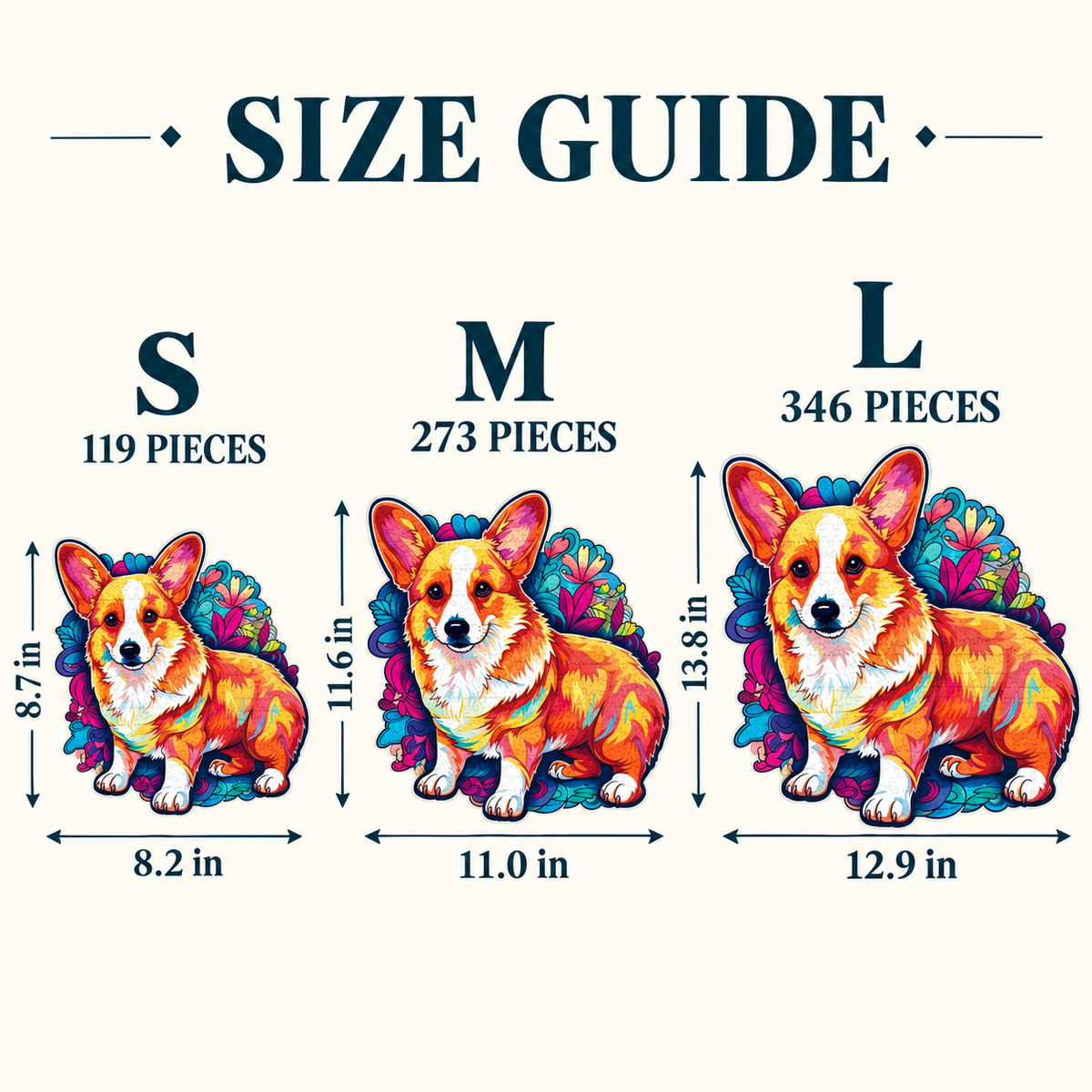 Colorful Corgi Garden Wooden Jigsaw Puzzle – Cheerful Dog & Floral Art