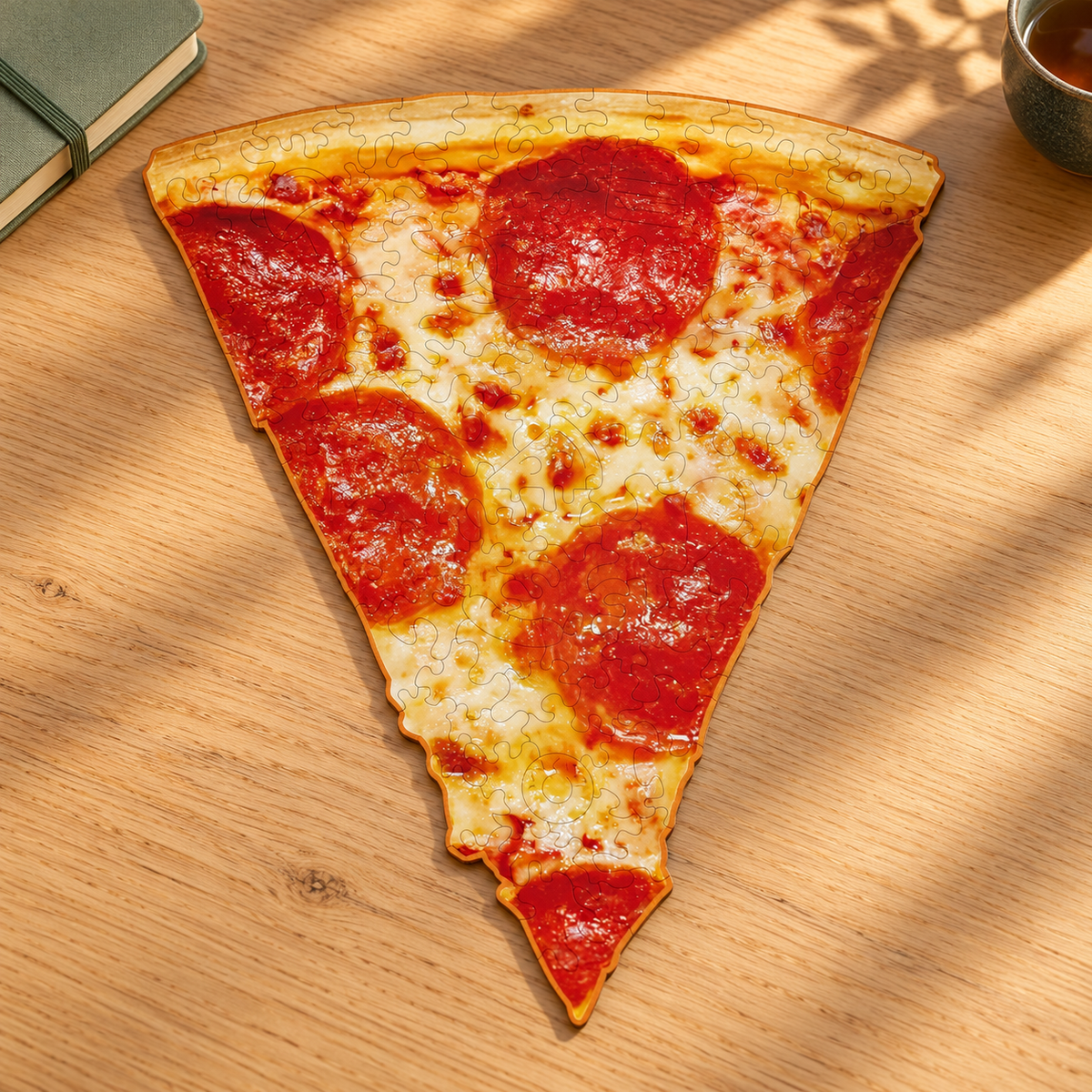 Pepperoni Slice Wooden Jigsaw Puzzle – Food Shaped Puzzle with 115 Pieces