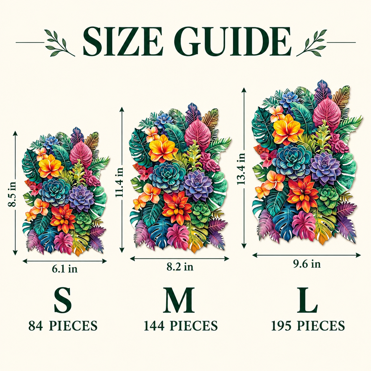 Tropical Bloom Mosaic Wooden Jigsaw Puzzle – Colorful Foliage & Succulent Art