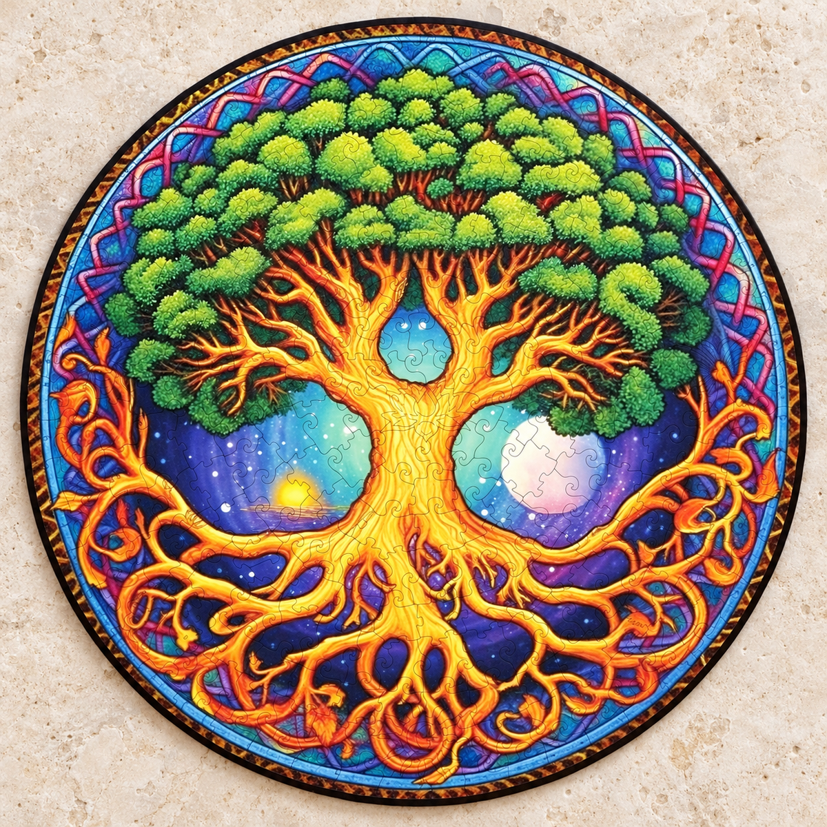 Golden Roots Celestial Tree Wooden Jigsaw Puzzle