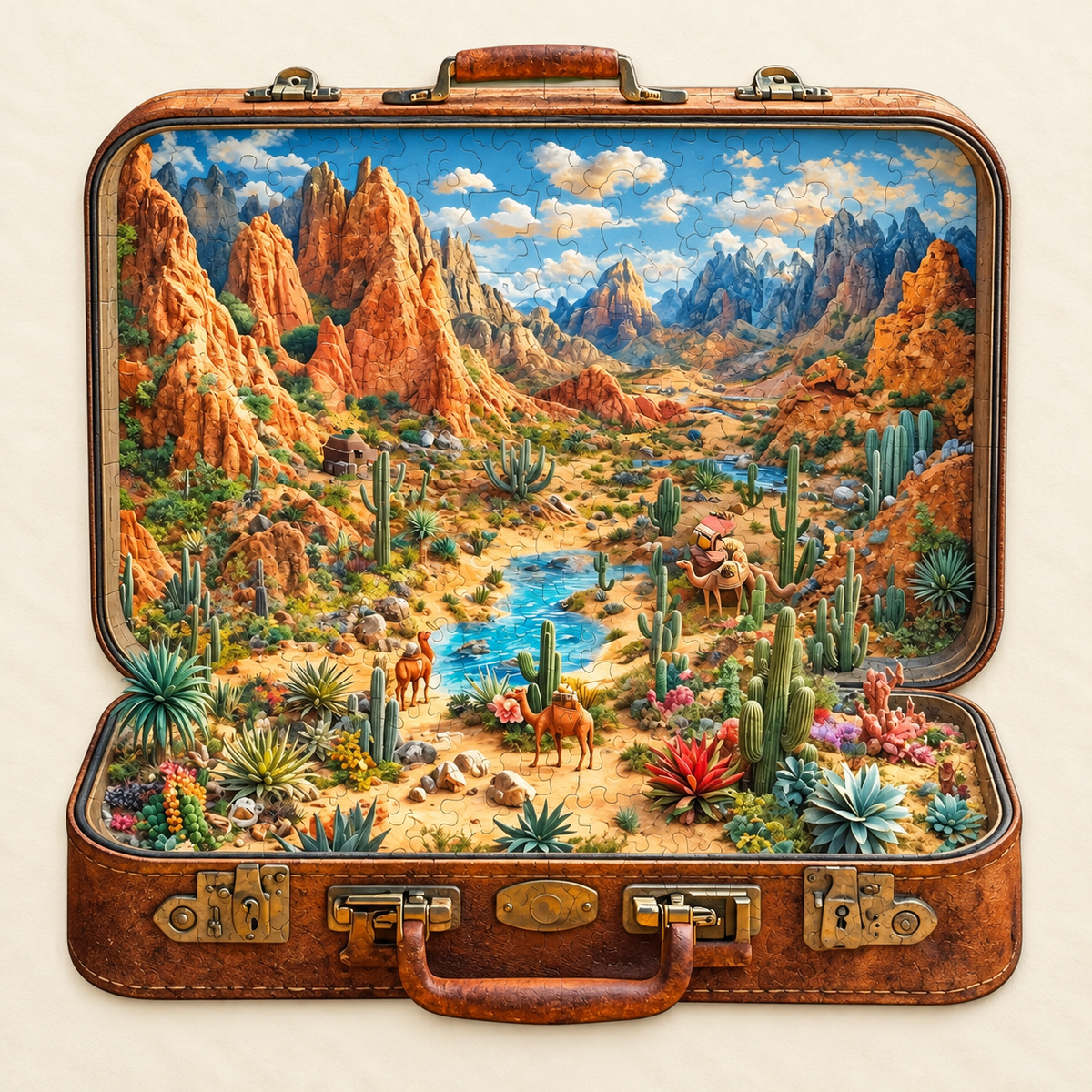 Desert Escape Wooden Jigsaw Puzzle – Suitcase Shaped Landscape Art