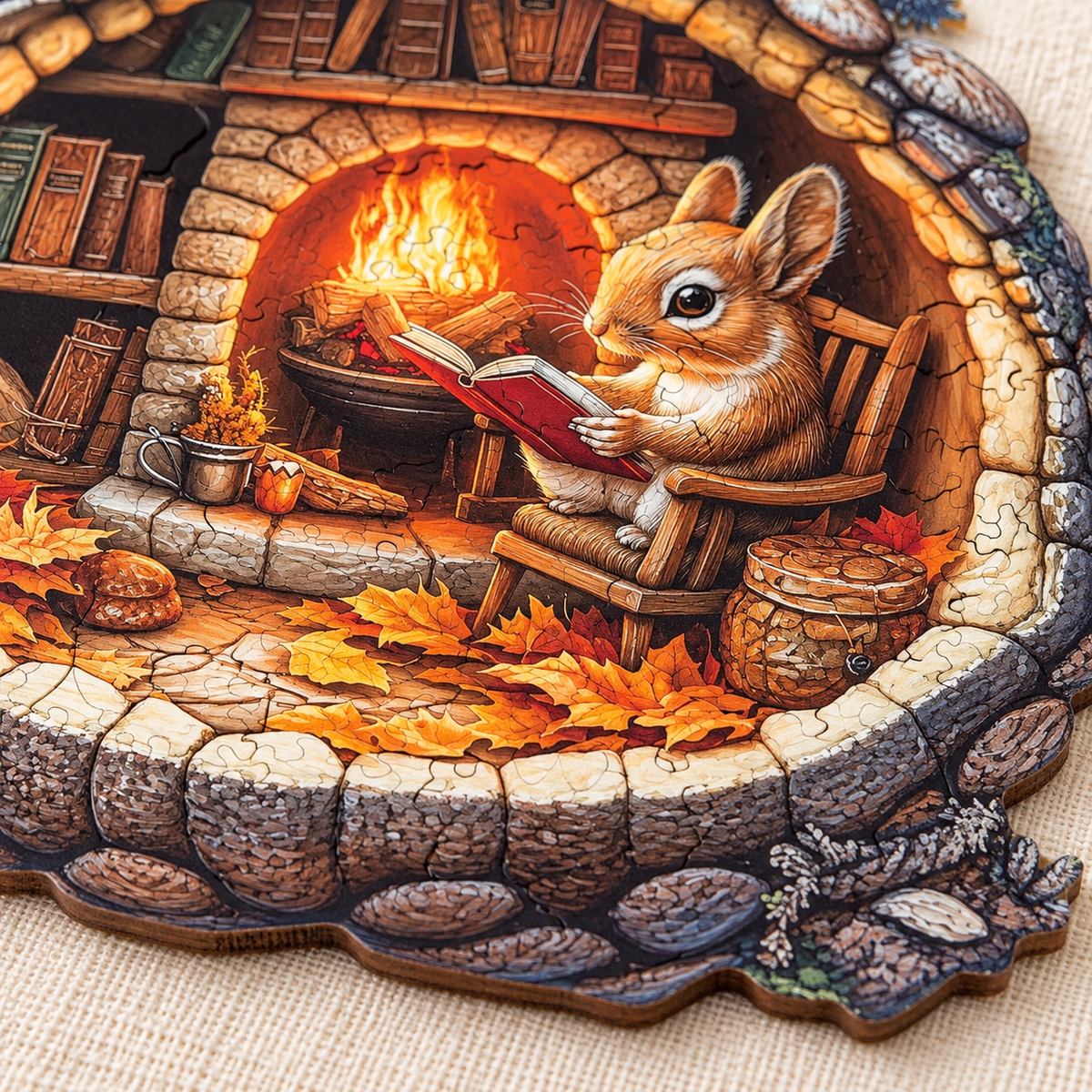 Fireside Reading Rabbit Wooden Jigsaw Puzzle