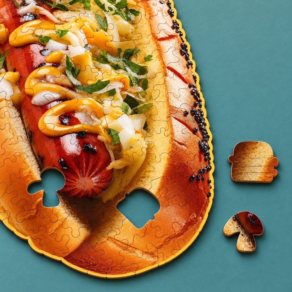Loaded Hot Dog Wooden Jigsaw Puzzle – 121-Piece Food Shaped Puzzle