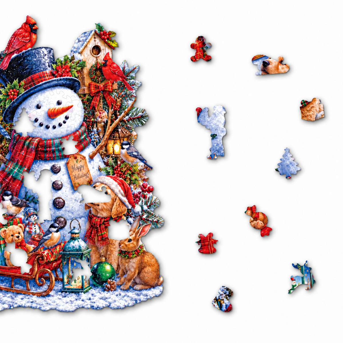 Snowman & Woodland Friends Wooden Jigsaw Puzzle – Festive Christmas Scene