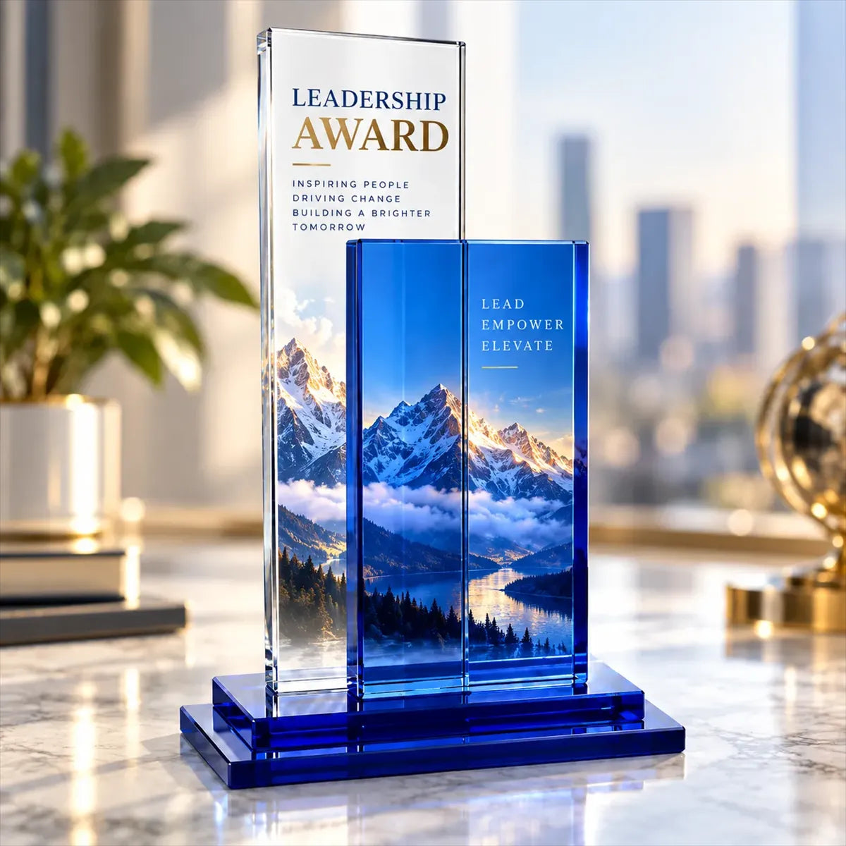 Blue & Clear Stacked Crystal Award Plaque