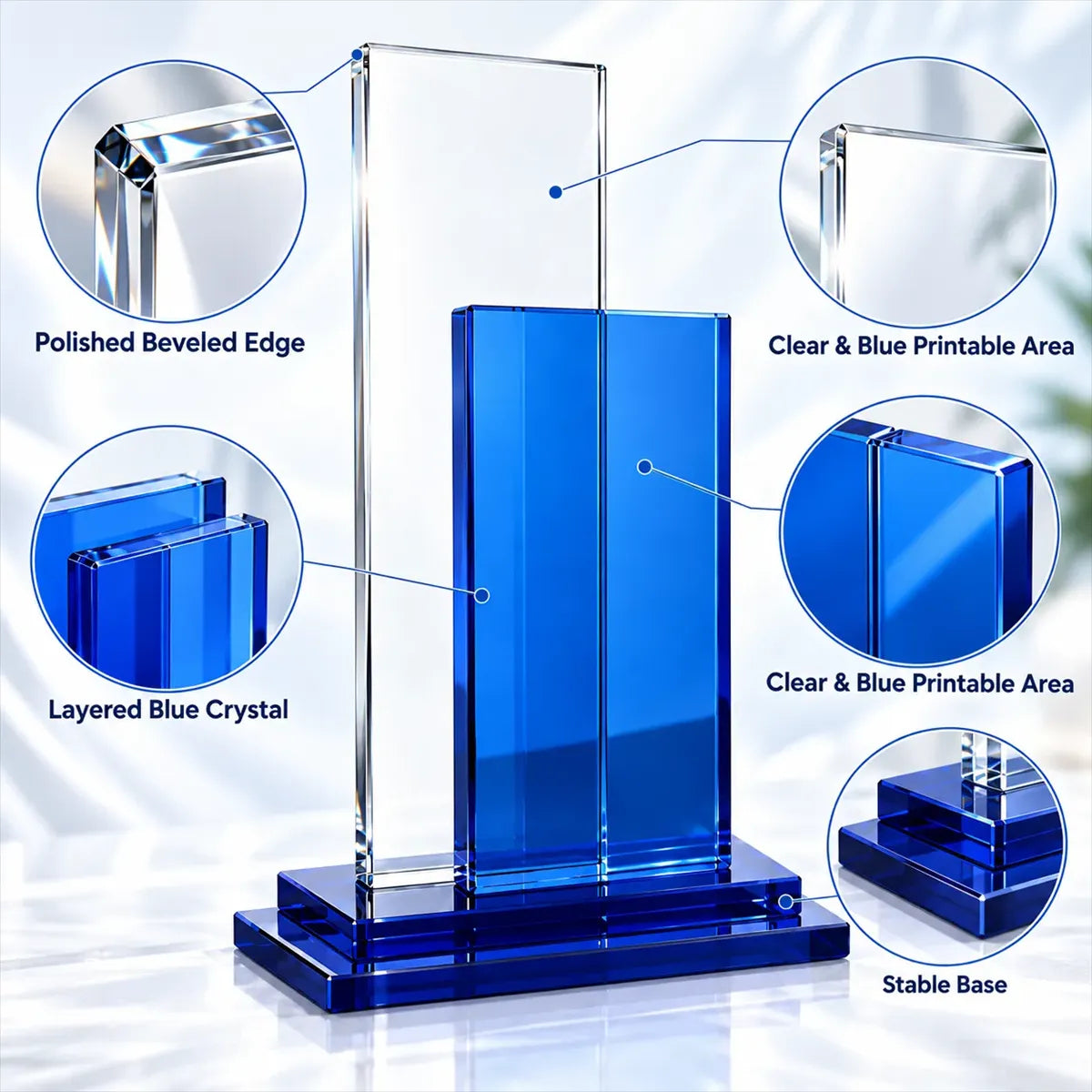 Blue & Clear Stacked Crystal Award Plaque